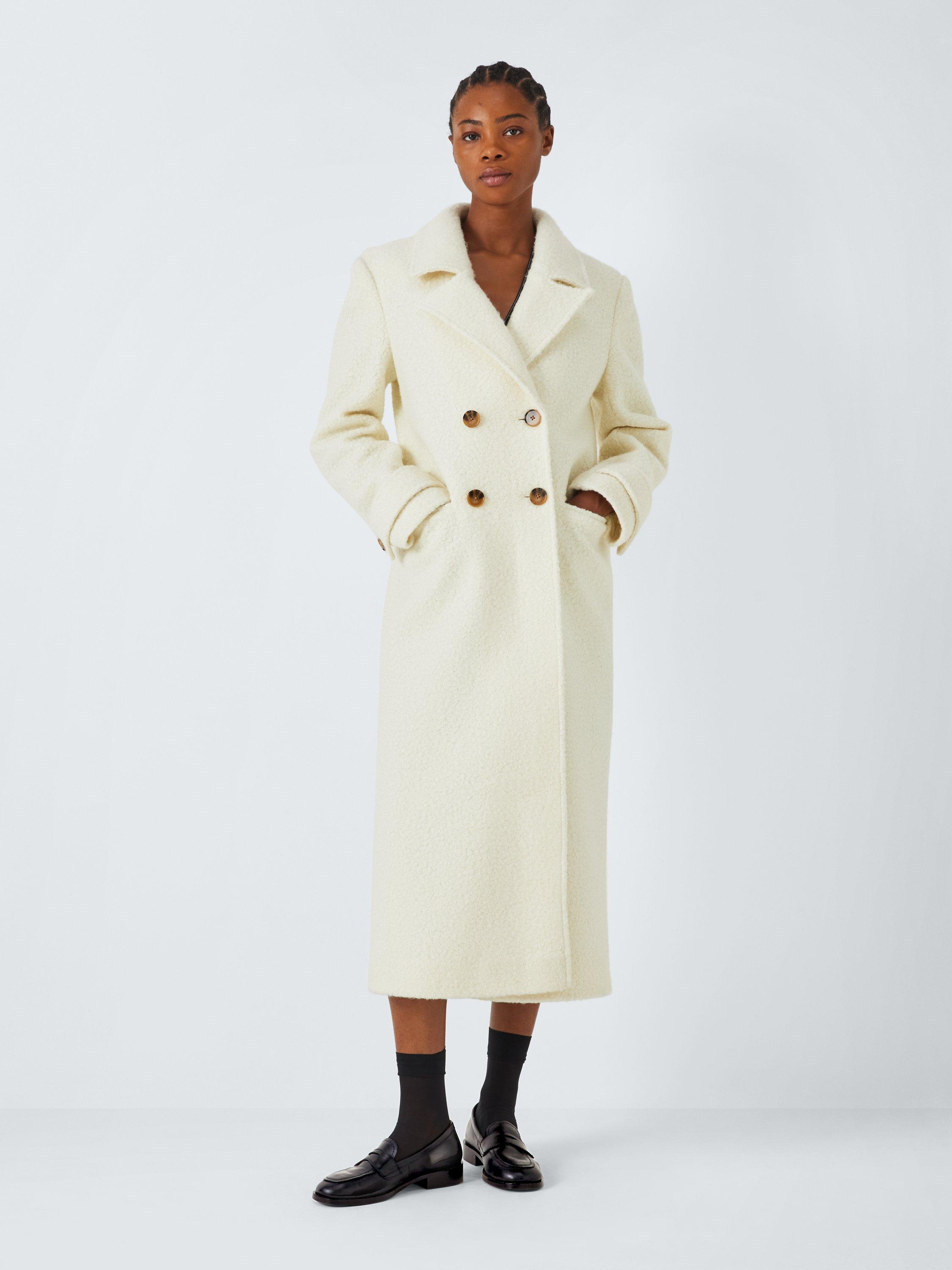 John Lewis ANYDAY Boucle Double Breasted Coat Cream