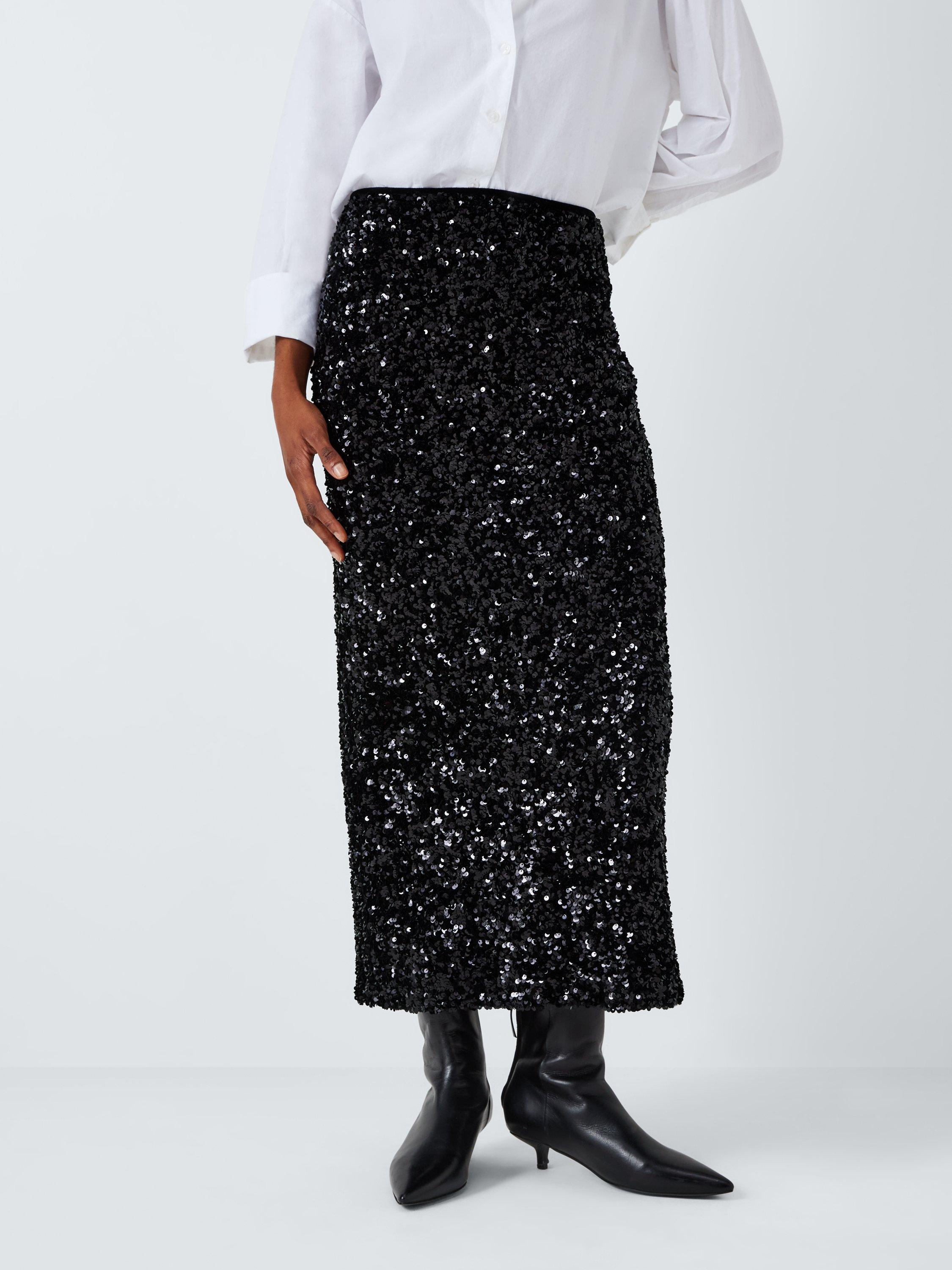 John Lewis ANYDAY Sequin Column Midi Skirt Black