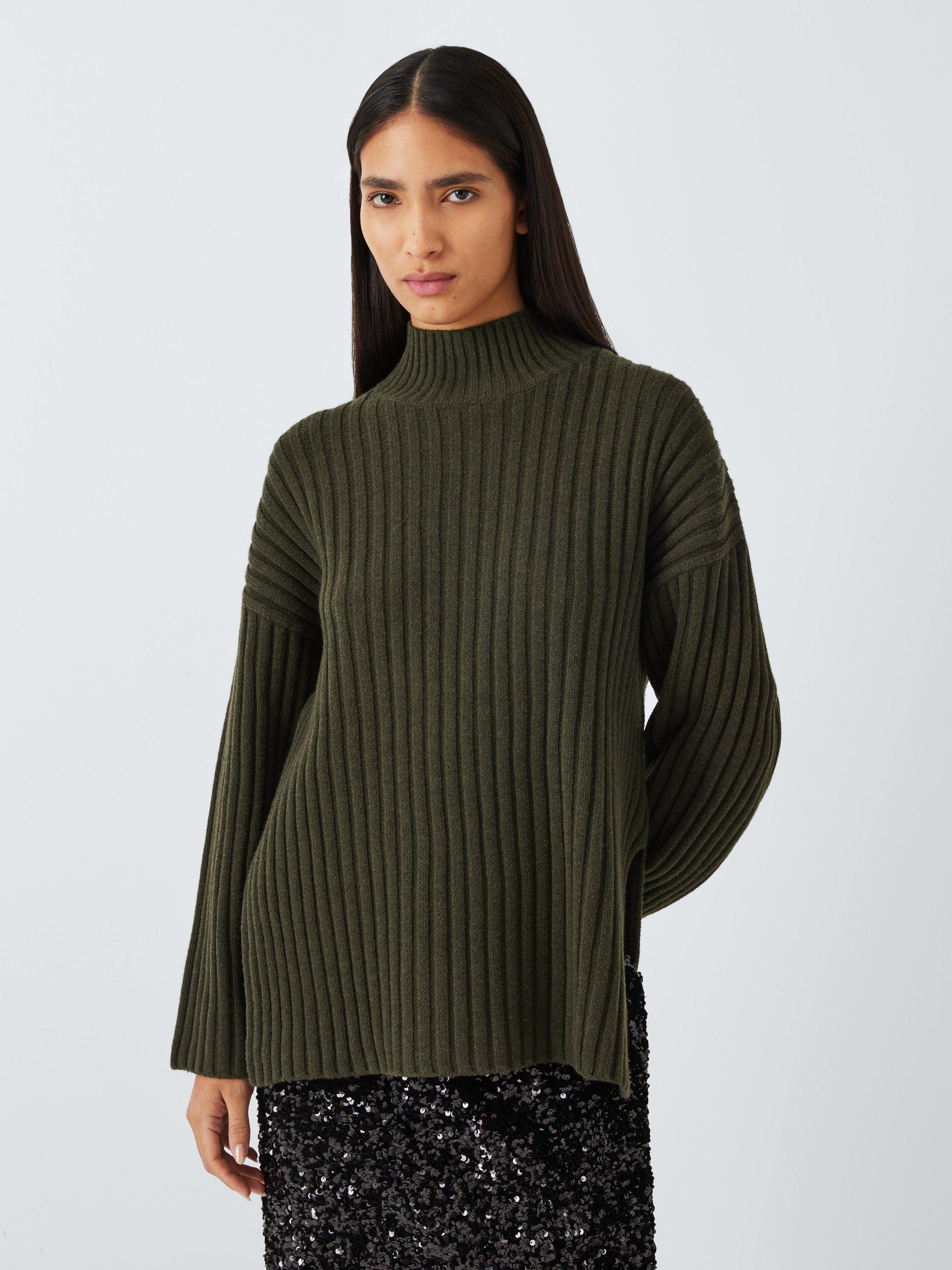 John Lewis ANYDAY Ribbed Turtleneck Jumper, Khaki