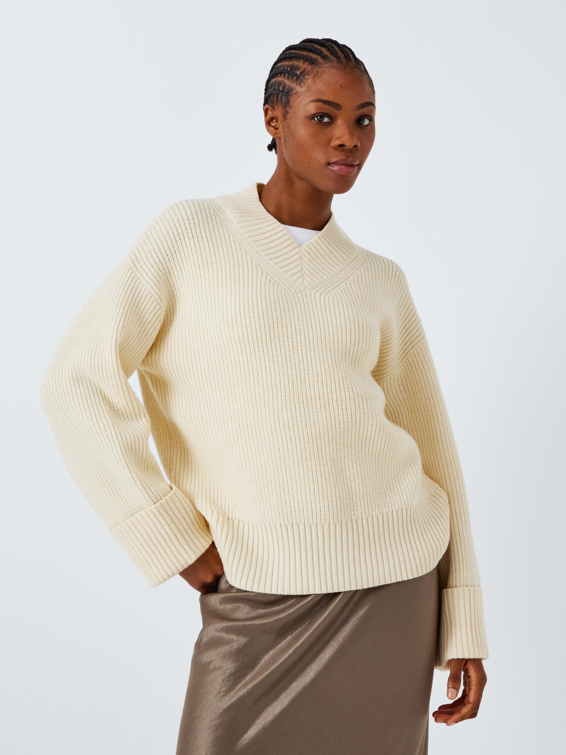 Product image 1 of 6, which shows John Lewis ANYDAY Preppy Chunky V-Neck Jumper, Yellow, S