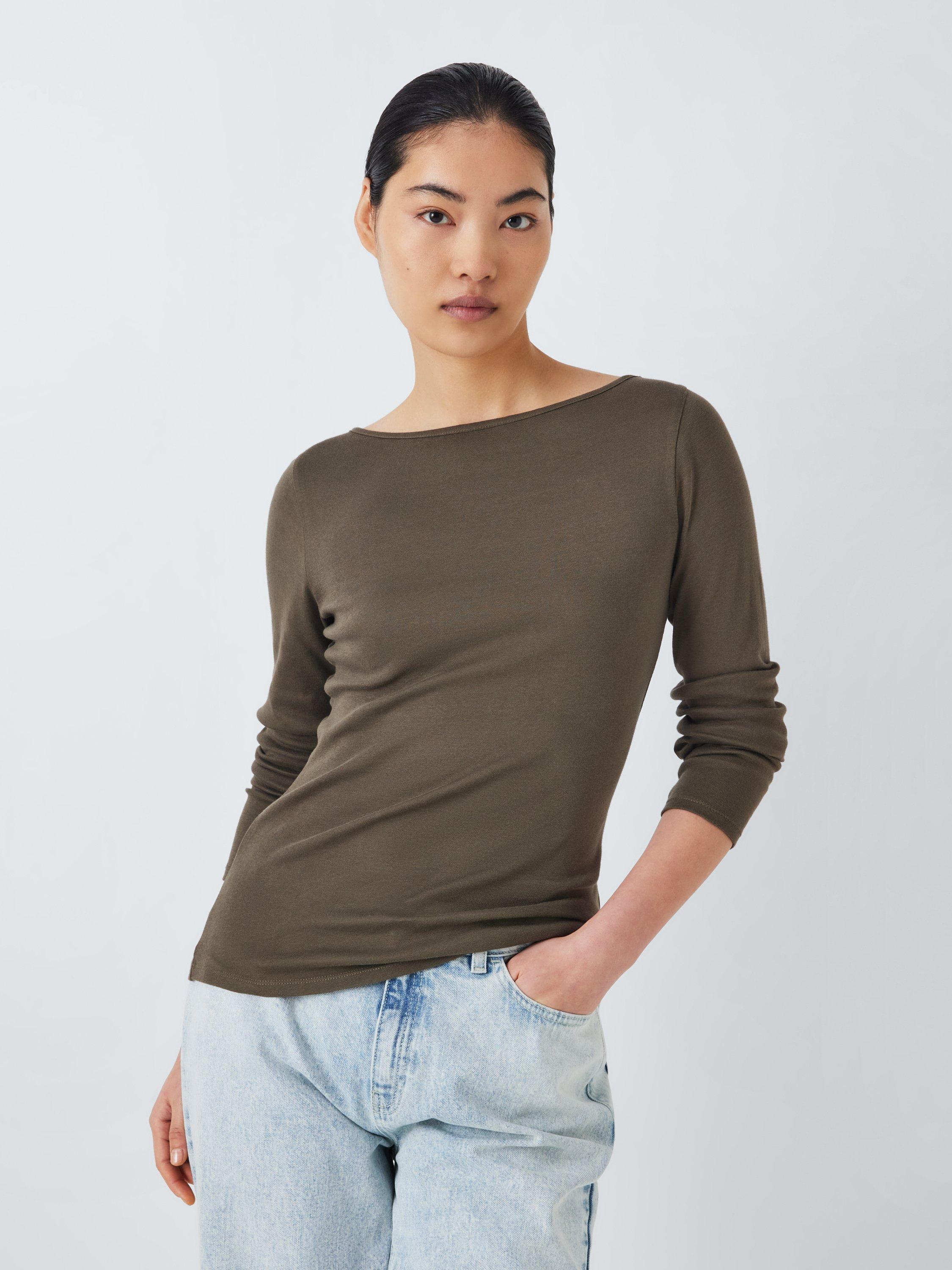 John Lewis ANYDAY Long Sleeve Jersey Top, Khaki