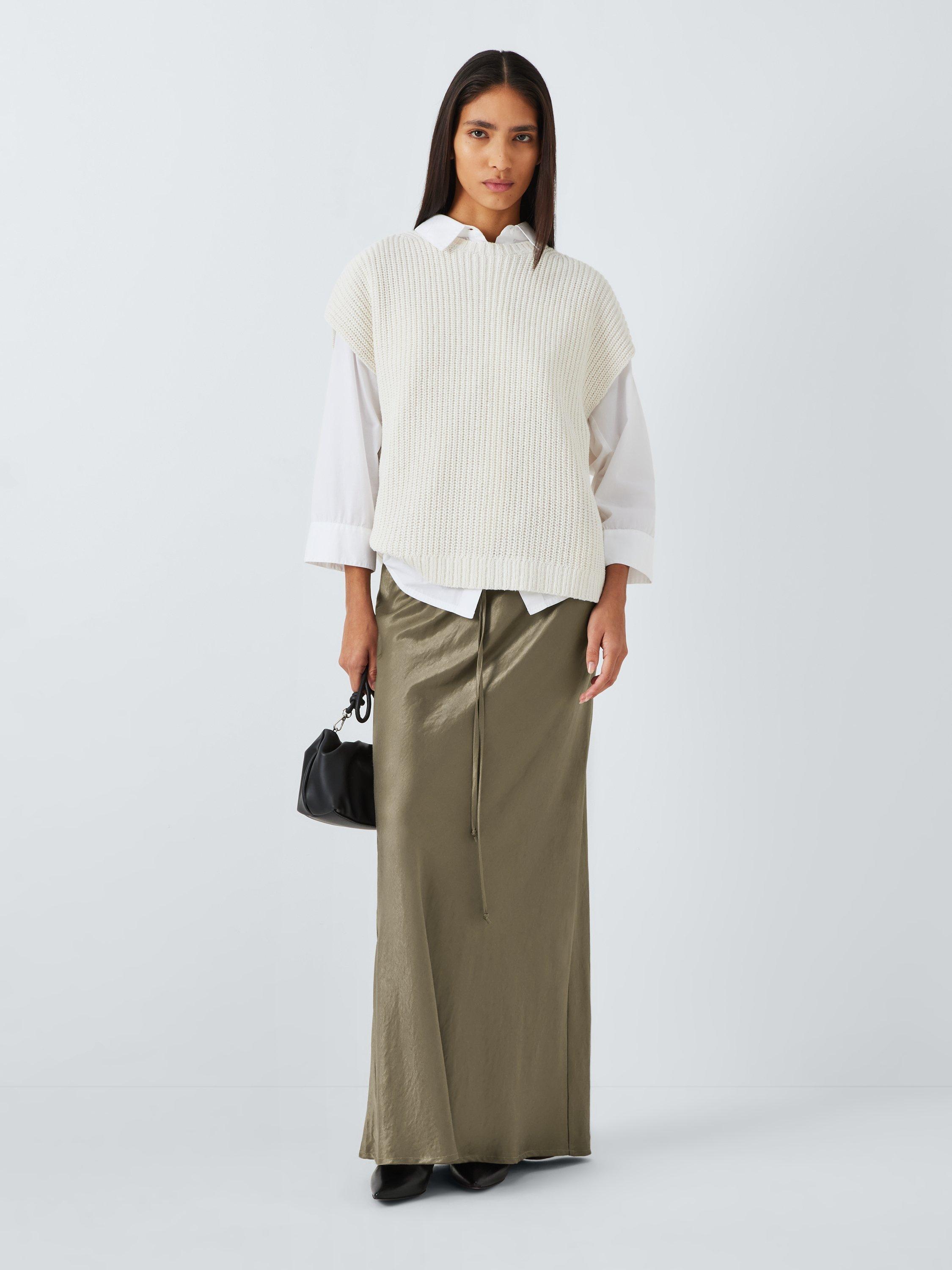 Product image 3 of 6, which shows John Lewis ANYDAY Drawstring Satin Maxi Skirt, Light Khaki, 6
