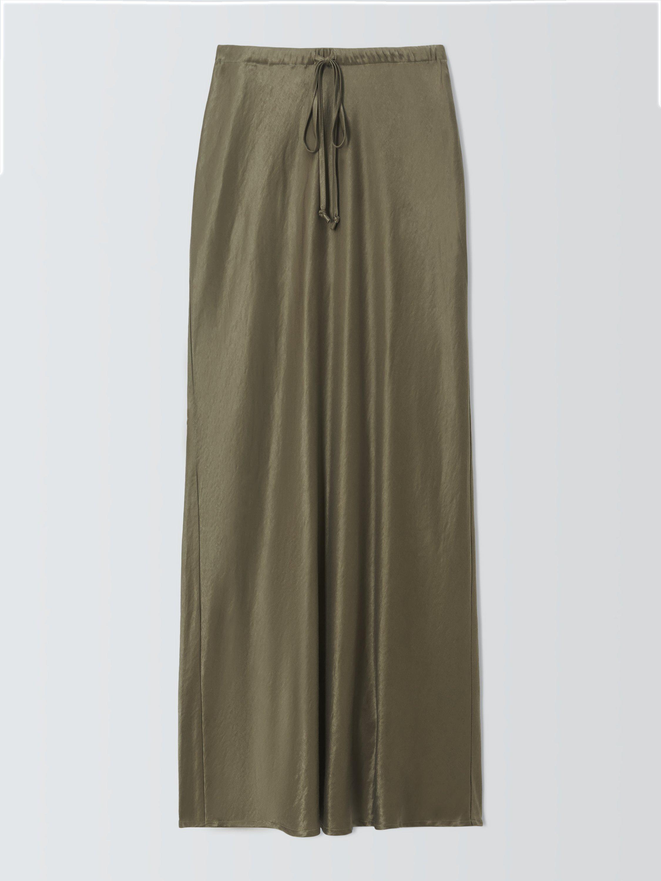Product image 4 of 6, which shows John Lewis ANYDAY Drawstring Satin Maxi Skirt, Light Khaki, 6