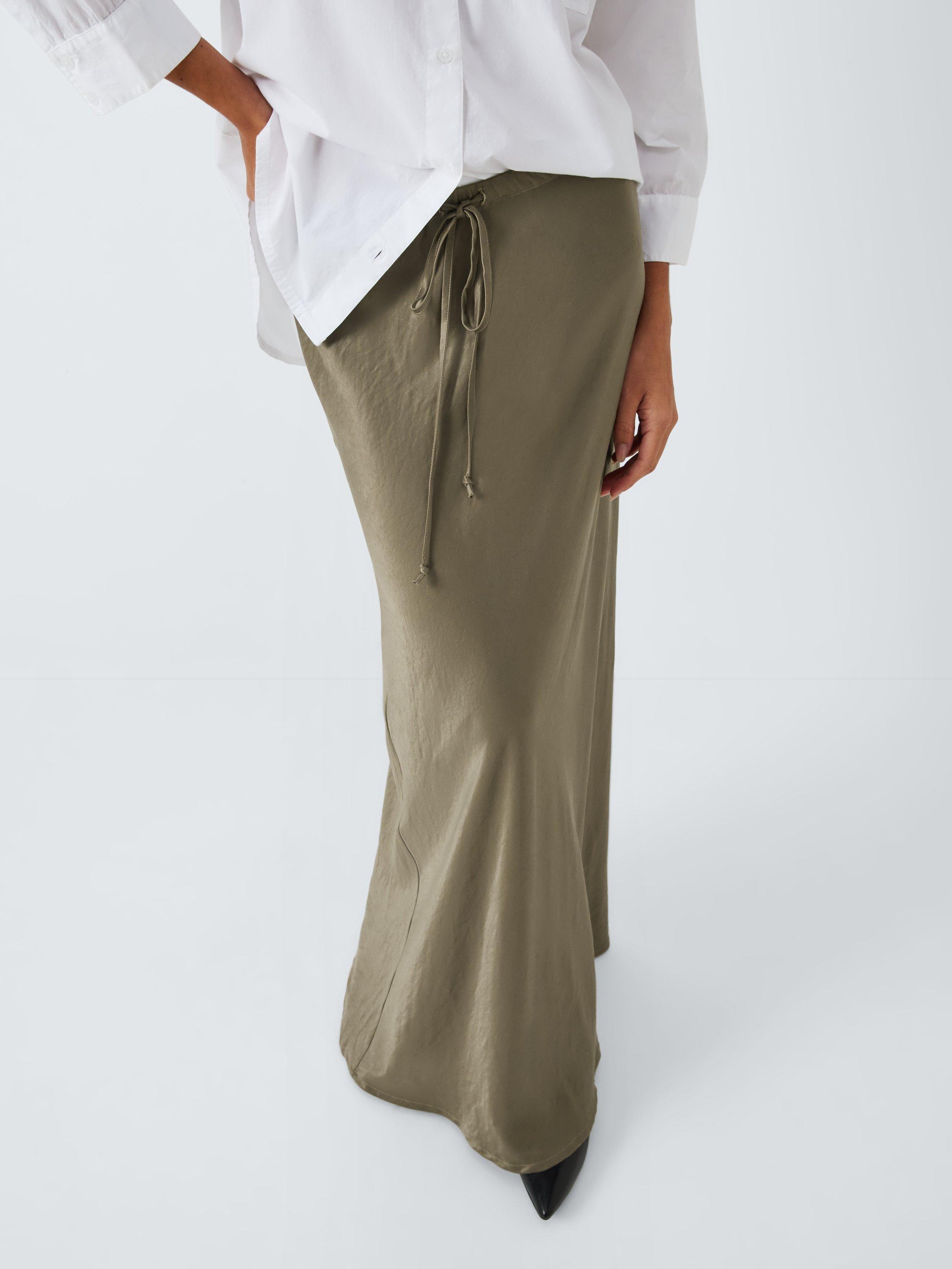 Product image 6 of 6, which shows John Lewis ANYDAY Drawstring Satin Maxi Skirt, Light Khaki, 6