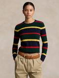 Polo Ralph Lauren Julianna Wool and Cashmere Stripe Cable Knit Jumper, Navy/Multi