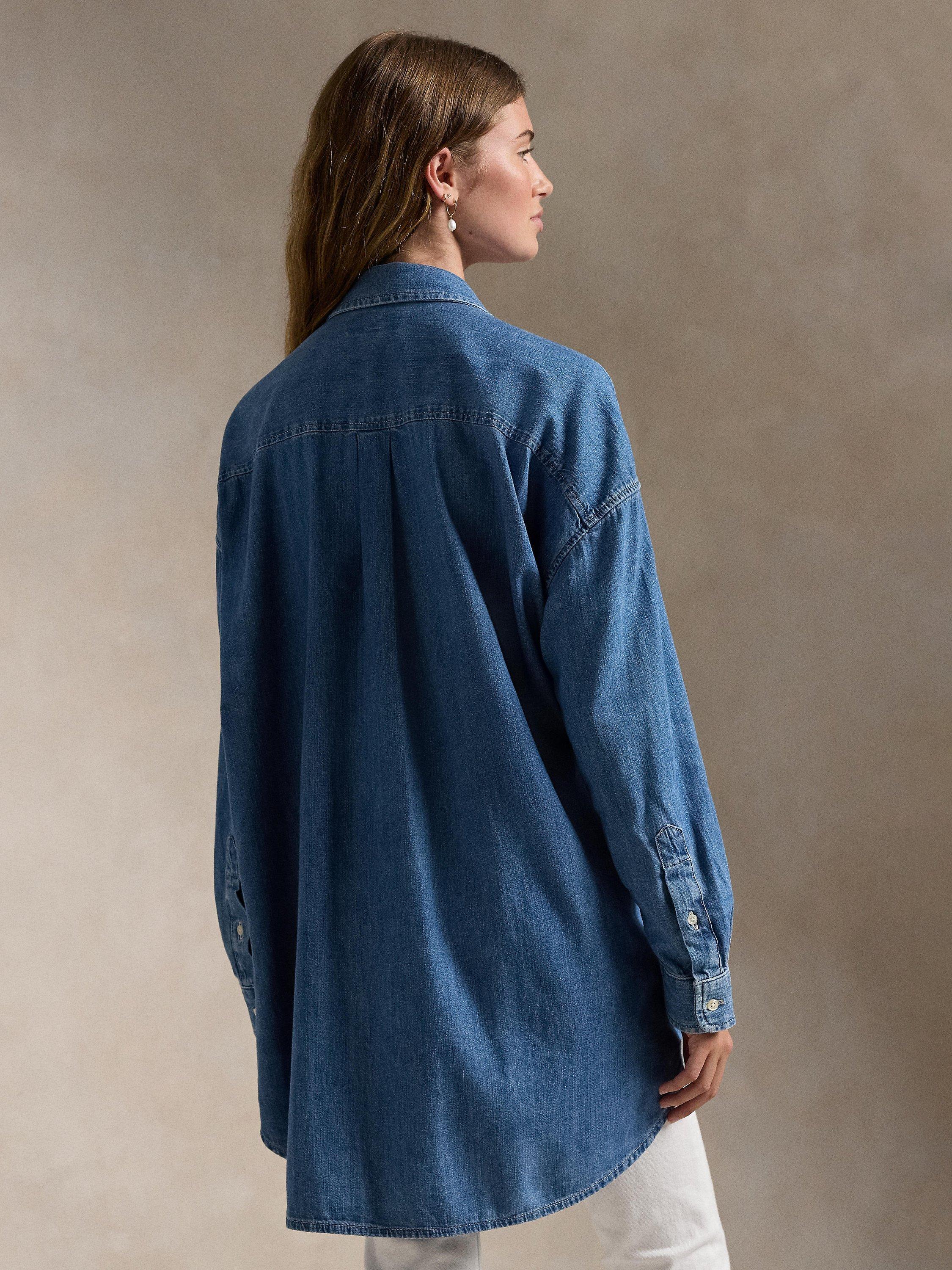 Product image 2 of 5, which shows Polo Ralph Lauren Twill Oversized Denim Shirt, Golfito Wash, XS