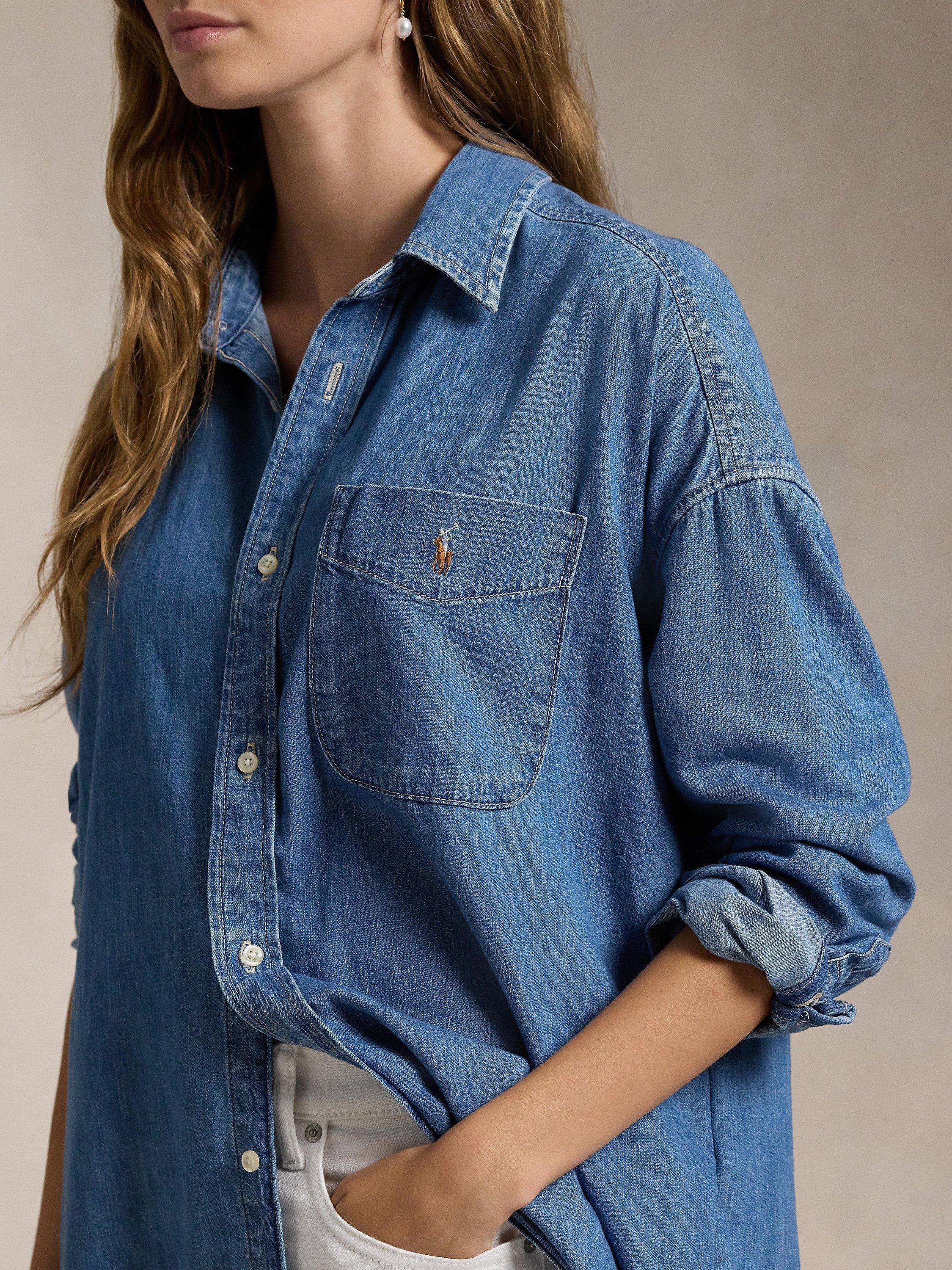 Product image 3 of 5, which shows Polo Ralph Lauren Twill Oversized Denim Shirt, Golfito Wash, XS