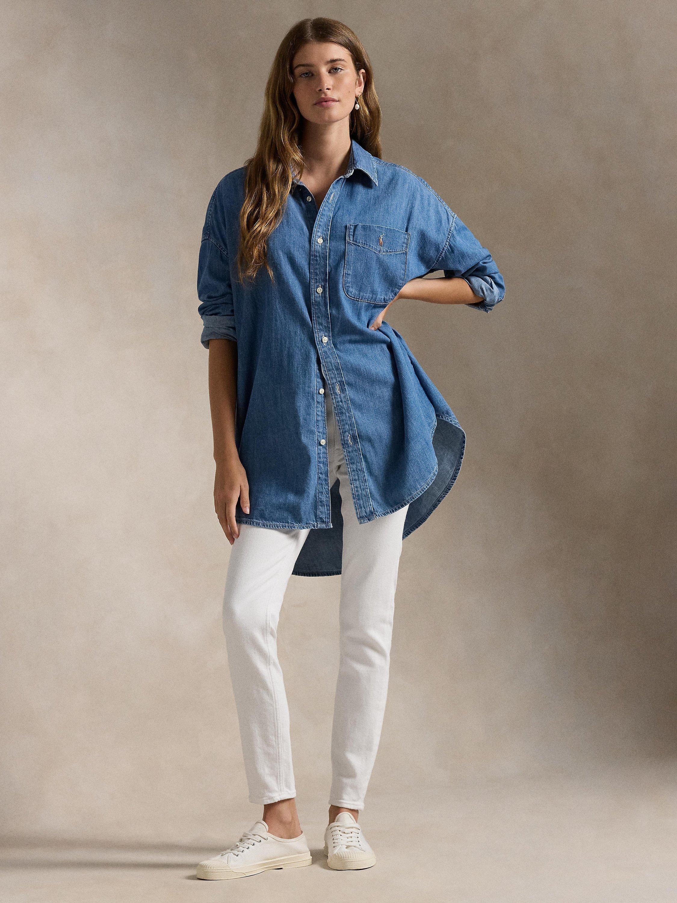 Product image 4 of 5, which shows Polo Ralph Lauren Twill Oversized Denim Shirt, Golfito Wash, XS