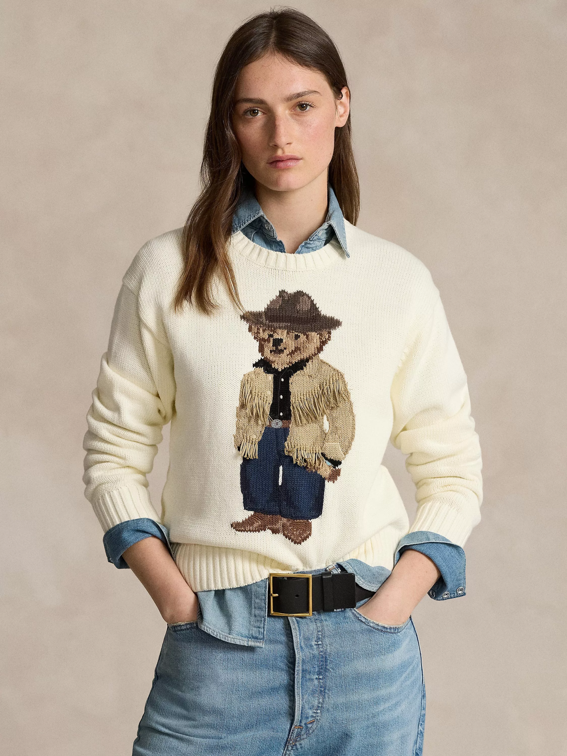 Polo Ralph Lauren Fringe Bear Jumper Parchment Cream