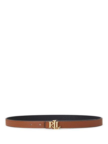 Lauren Ralph Lauren Pebble Leather Reversible Skinny Belt, Black/Tan - view 2, Black/Tan