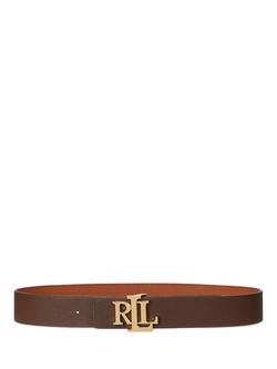 Lauren Ralph Lauren Pebble Leather Reversible Wide Belt - view 2, Tan/Dark Brown