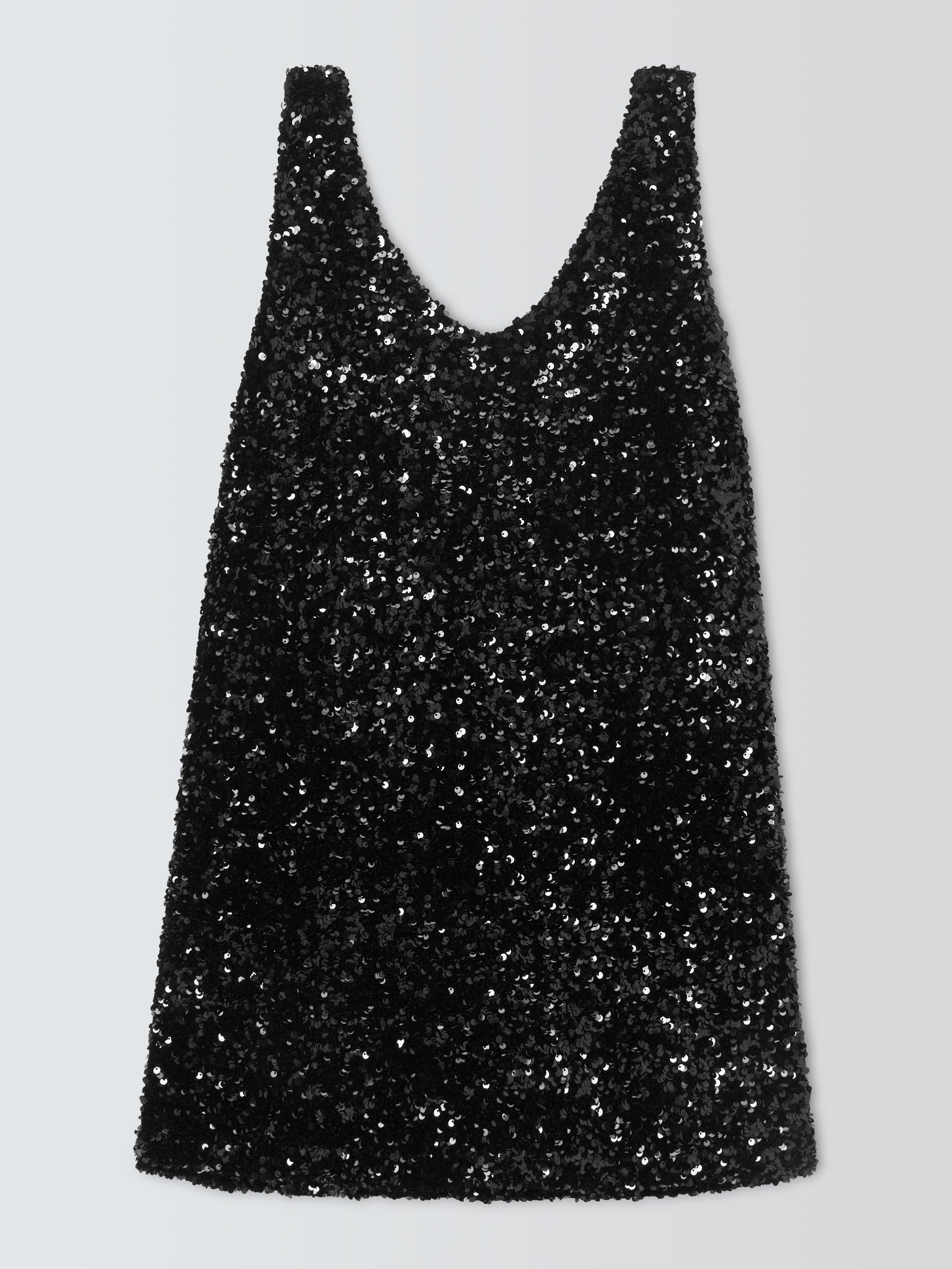 John Lewis ANYDAY Sequin VNeck Dress, Black, 16