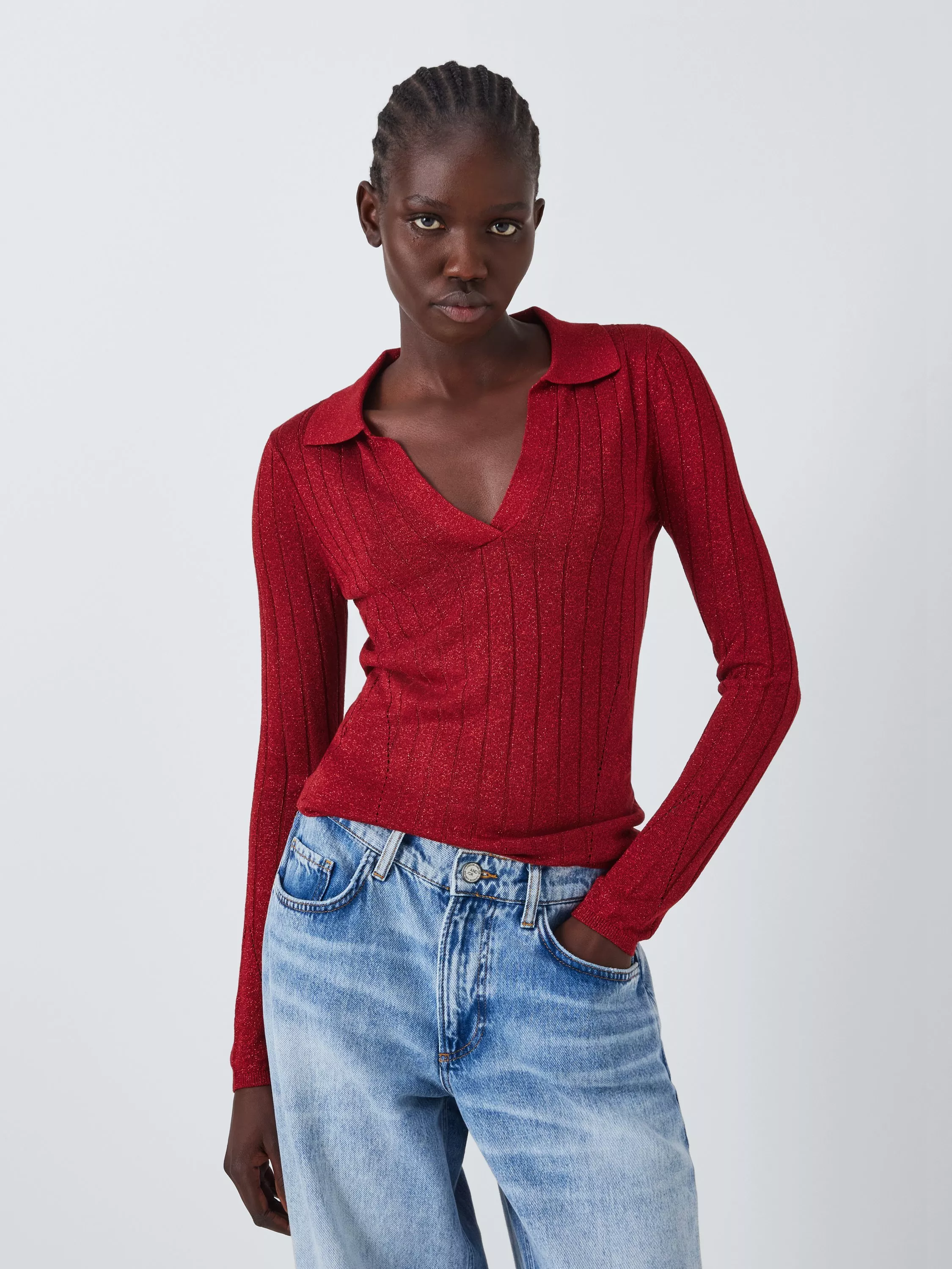 AND/OR Daphne Sparkle Knit Top, Red