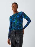 John Lewis ANYDAY Abstract Floral Print Mesh Top, Blue/Multi