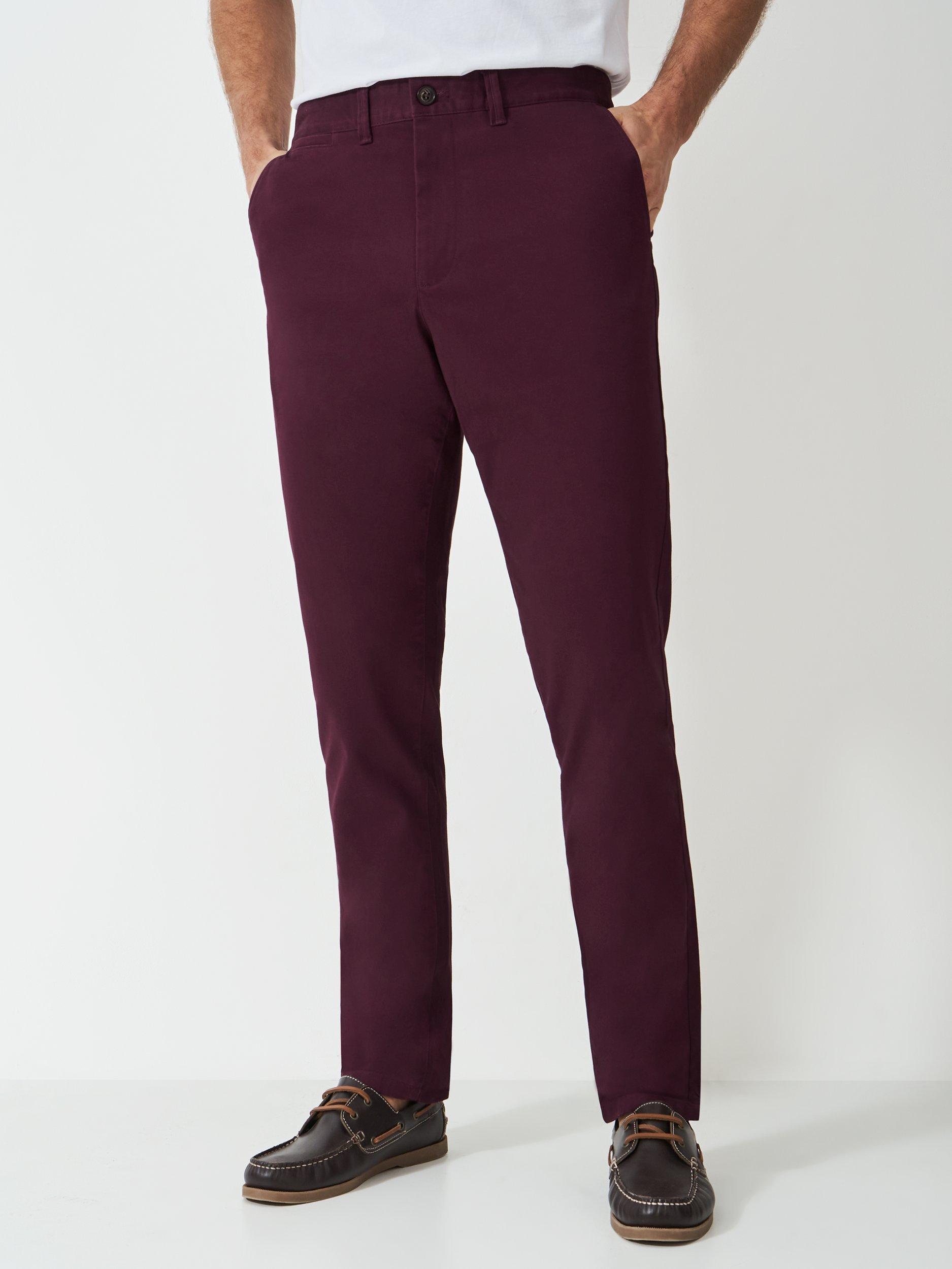 Product image 2 of 5, which shows Crew Clothing Straight Fit Chino Trousers, Burgundy, 32R