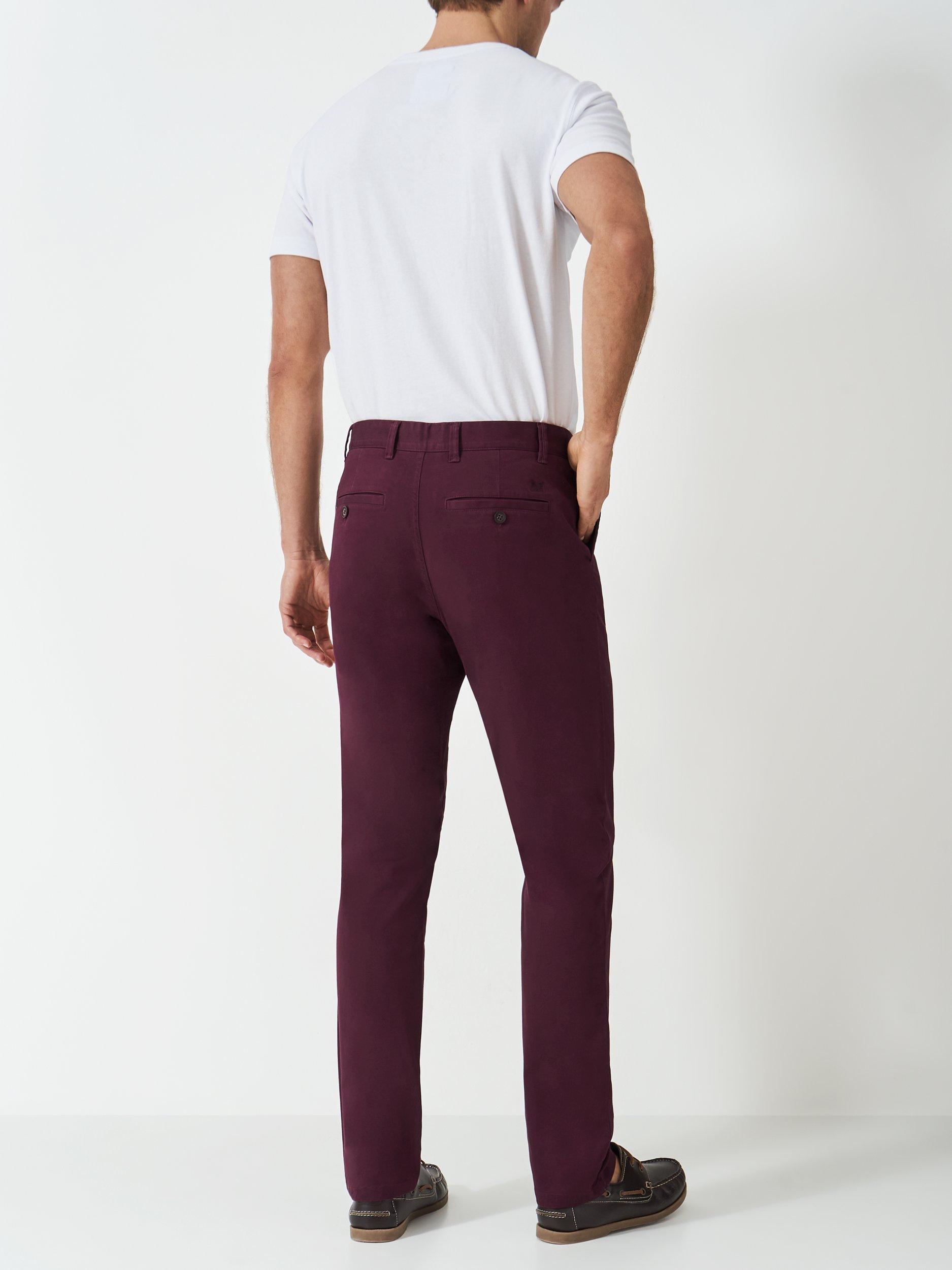 Product image 3 of 5, which shows Crew Clothing Straight Fit Chino Trousers, Burgundy, 32R
