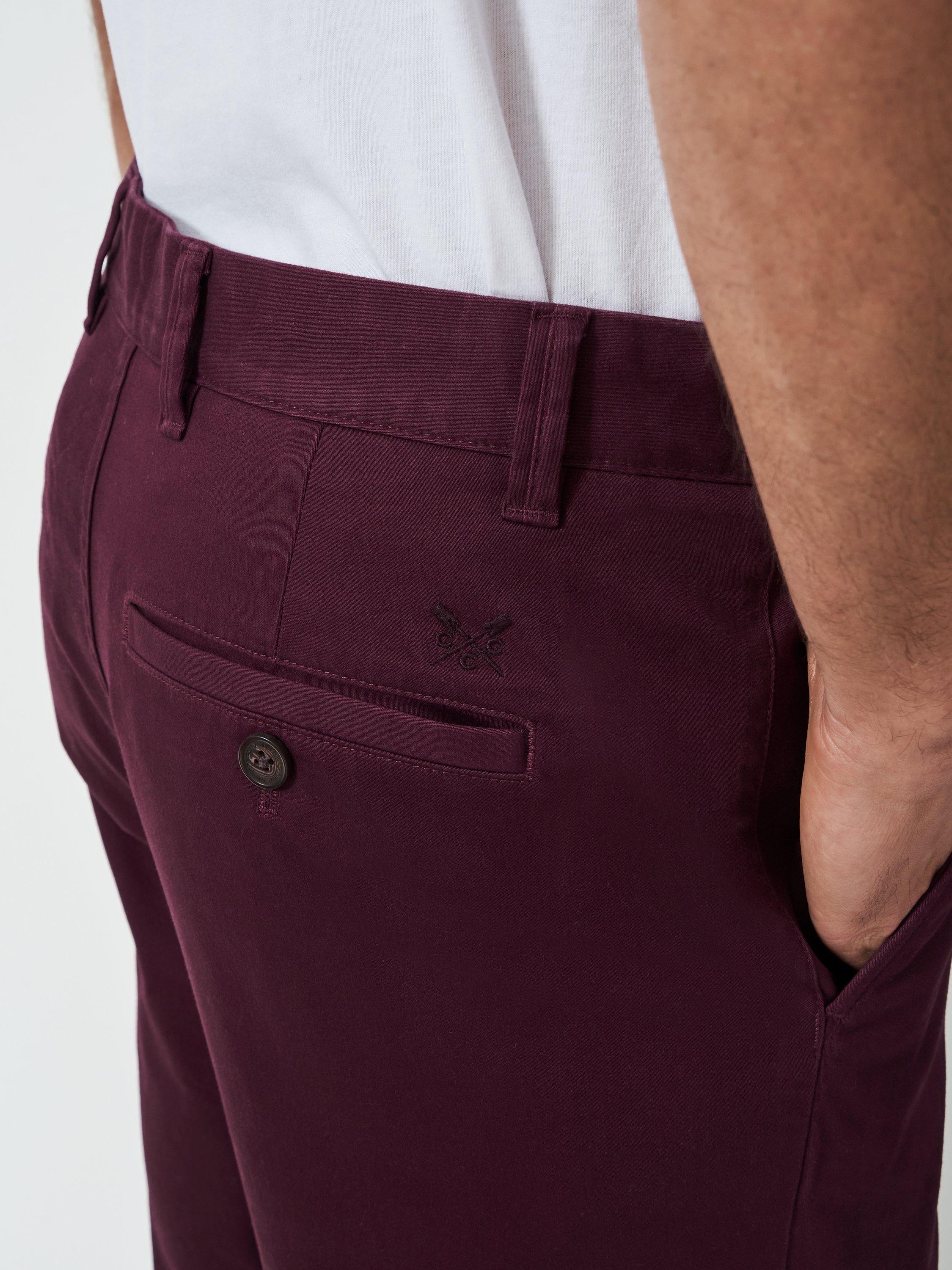 Product image 4 of 5, which shows Crew Clothing Straight Fit Chino Trousers, Burgundy, 32R