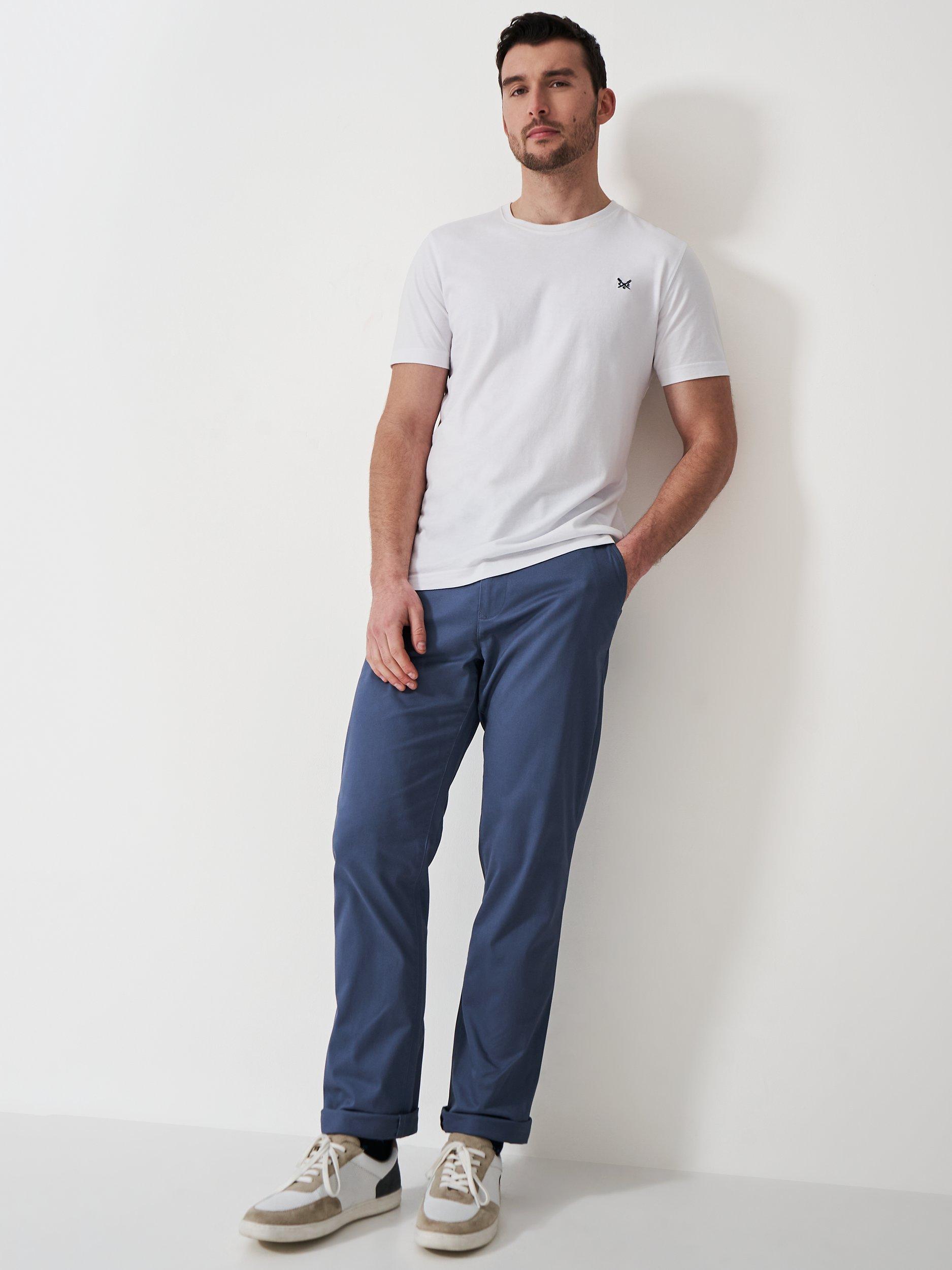 Product image 3 of 5, which shows Crew Clothing Straight Fit Chino Trousers, Mid Blue, 30R