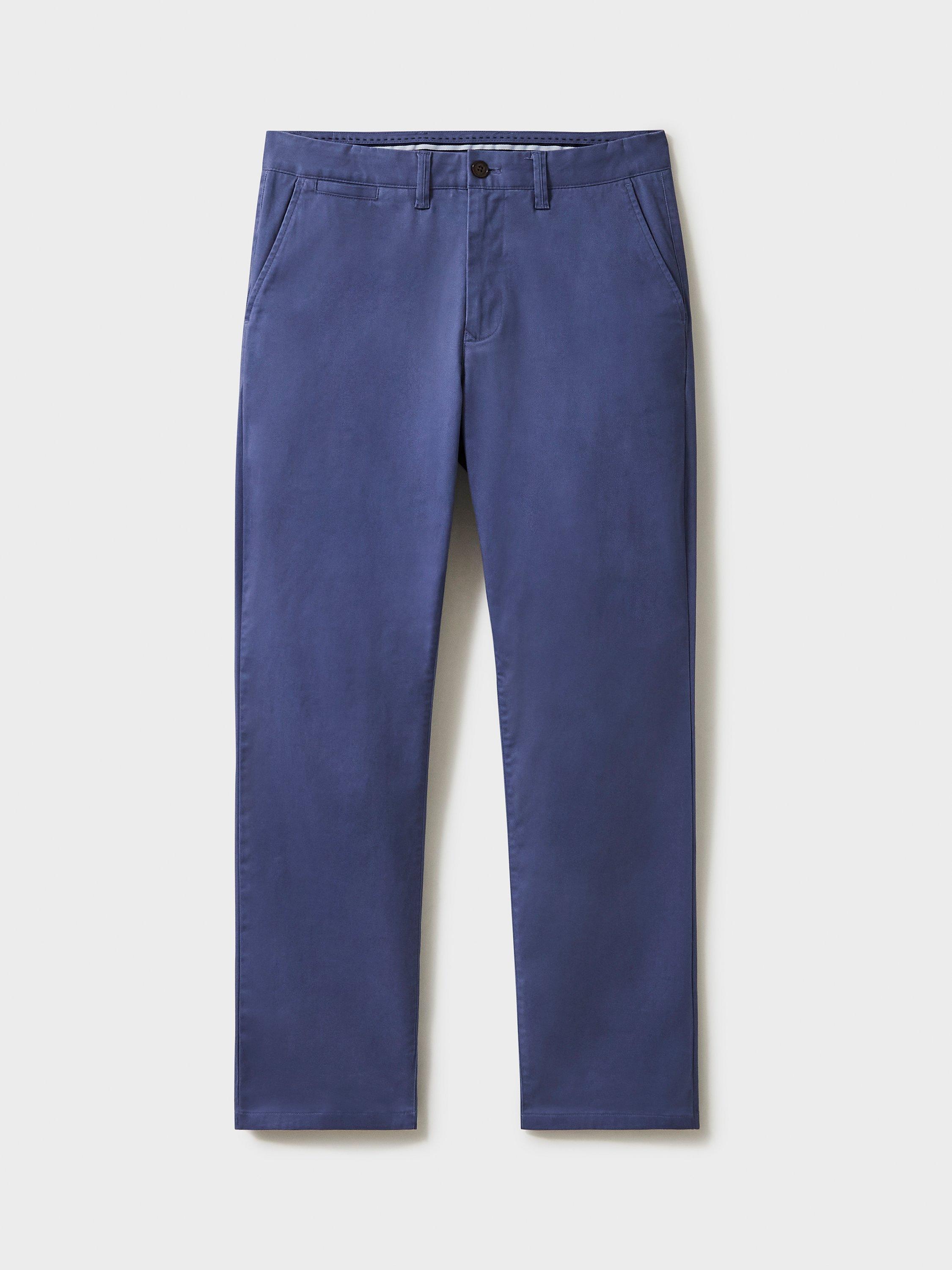 Product image 4 of 5, which shows Crew Clothing Straight Fit Chino Trousers, Mid Blue, 30R
