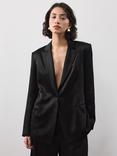 VIVERE Noah Belted Satin Blazer, Black