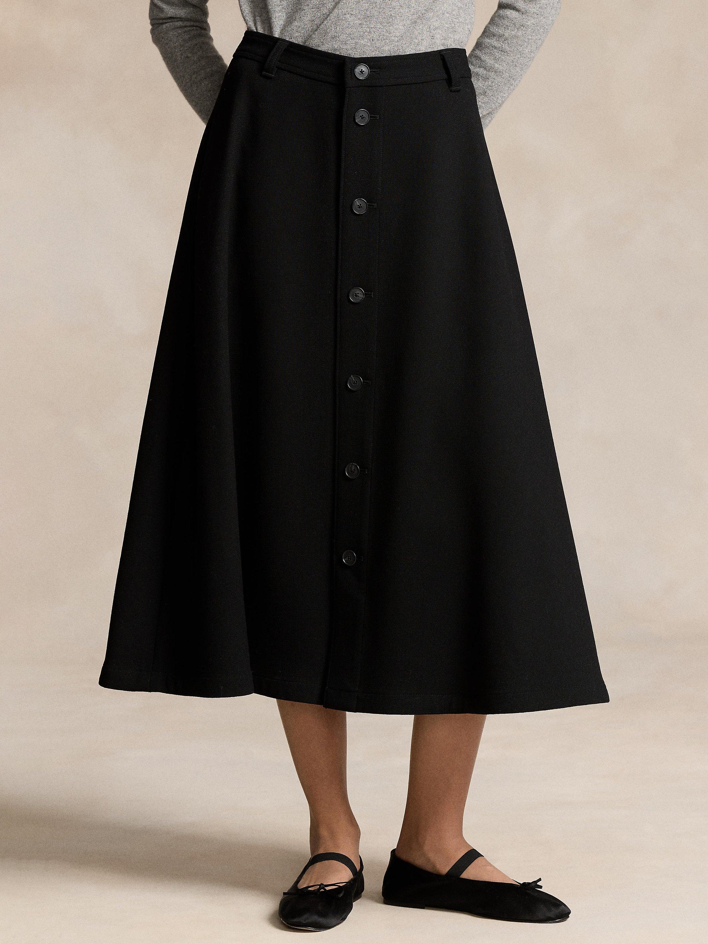 Product image 1 of 5, which shows Polo Ralph Lauren Wool Button Skirt, Polo Black, 8