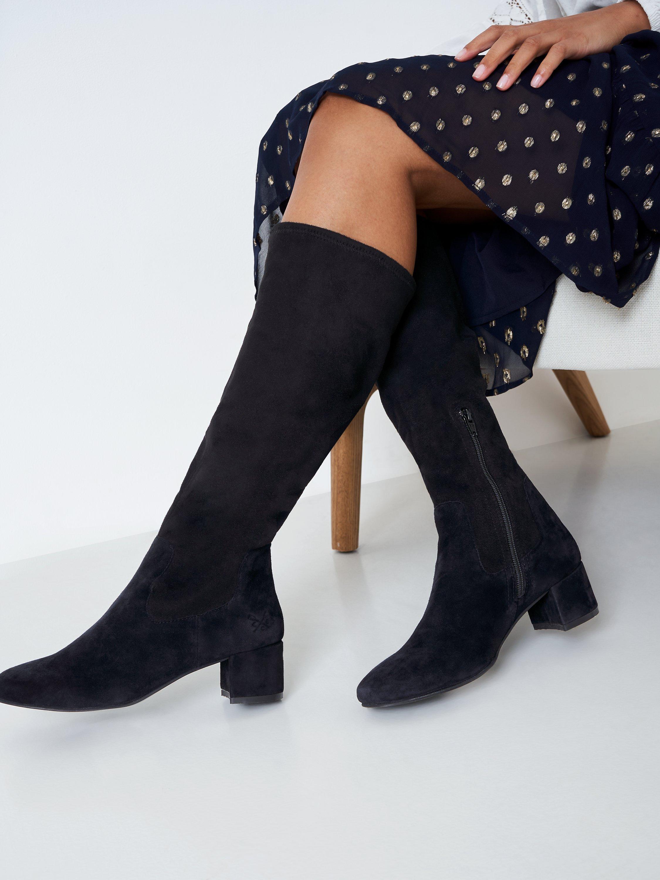 Product image 2 of 4, which shows Crew Clothing Bella Suede Boots, Black, 8