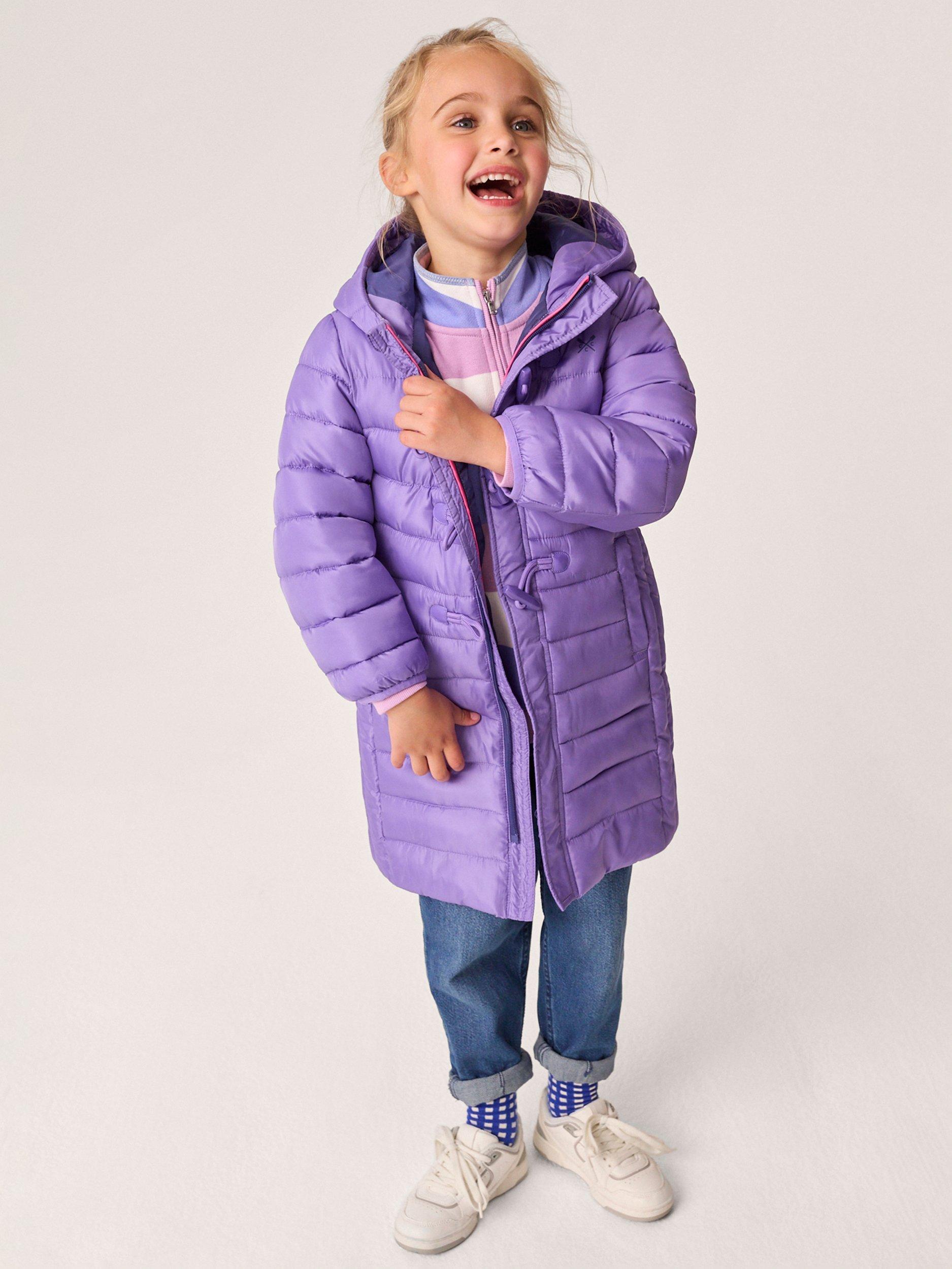 Crew Clothing Kids Lightweight Toggle Longline Puffer Coat Lilac