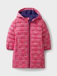 Crew Clothing Kids' Lightweight Printed Longline Puffer Coat, Bright Pink