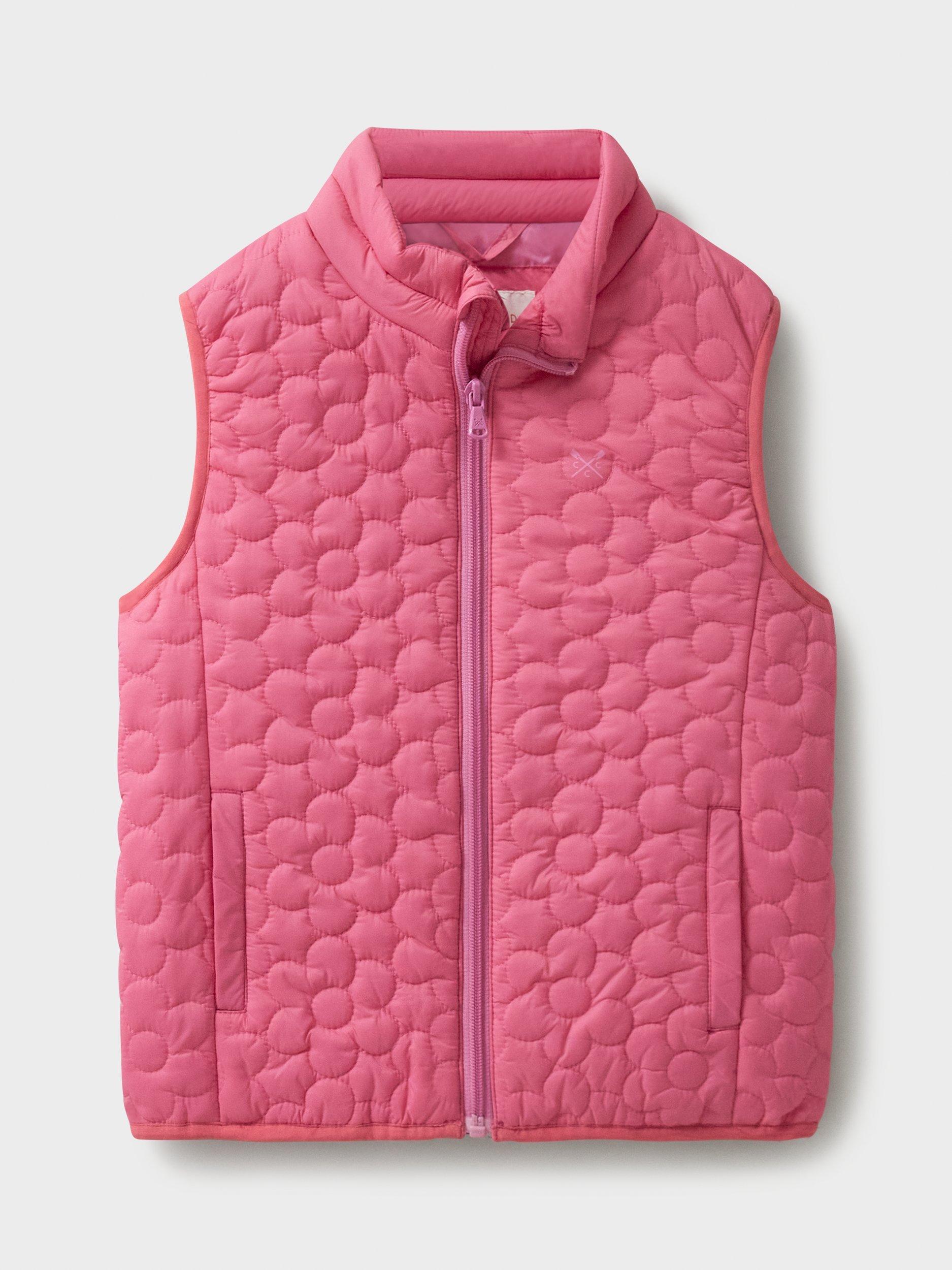 Crew Clothing Kids' Shower Resistant Quilted Gilet, Bright Pink