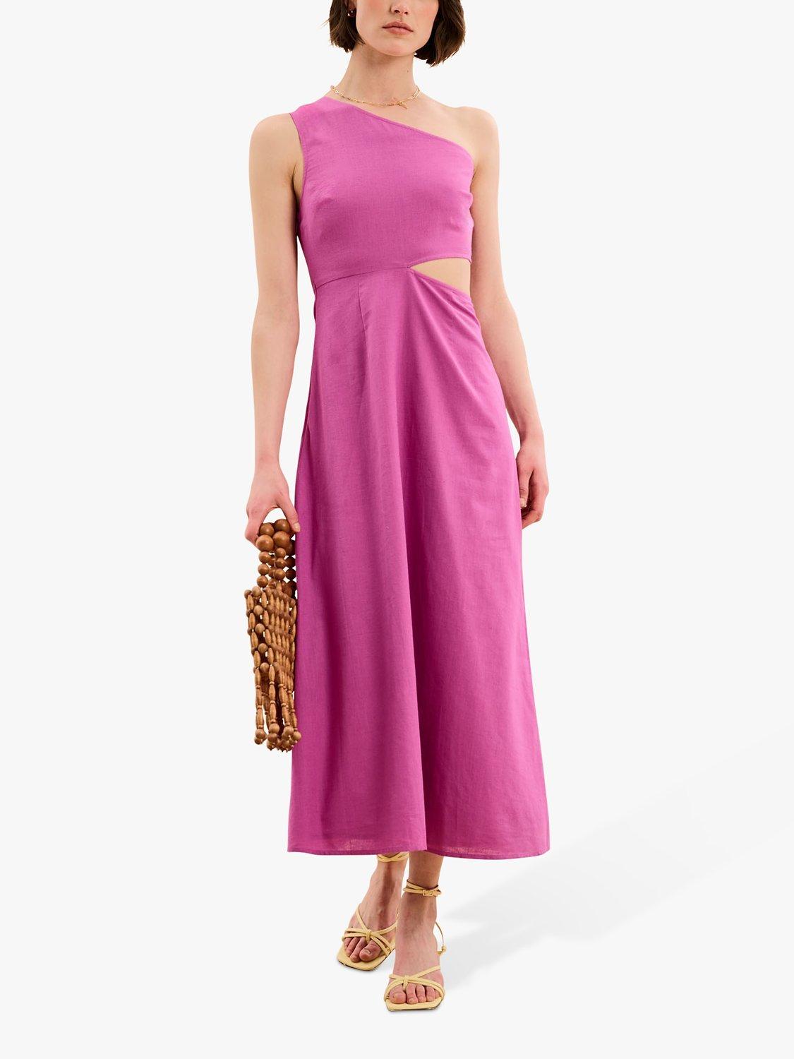 OMNES Evaline One Shoulder Midi Dress, Magenta