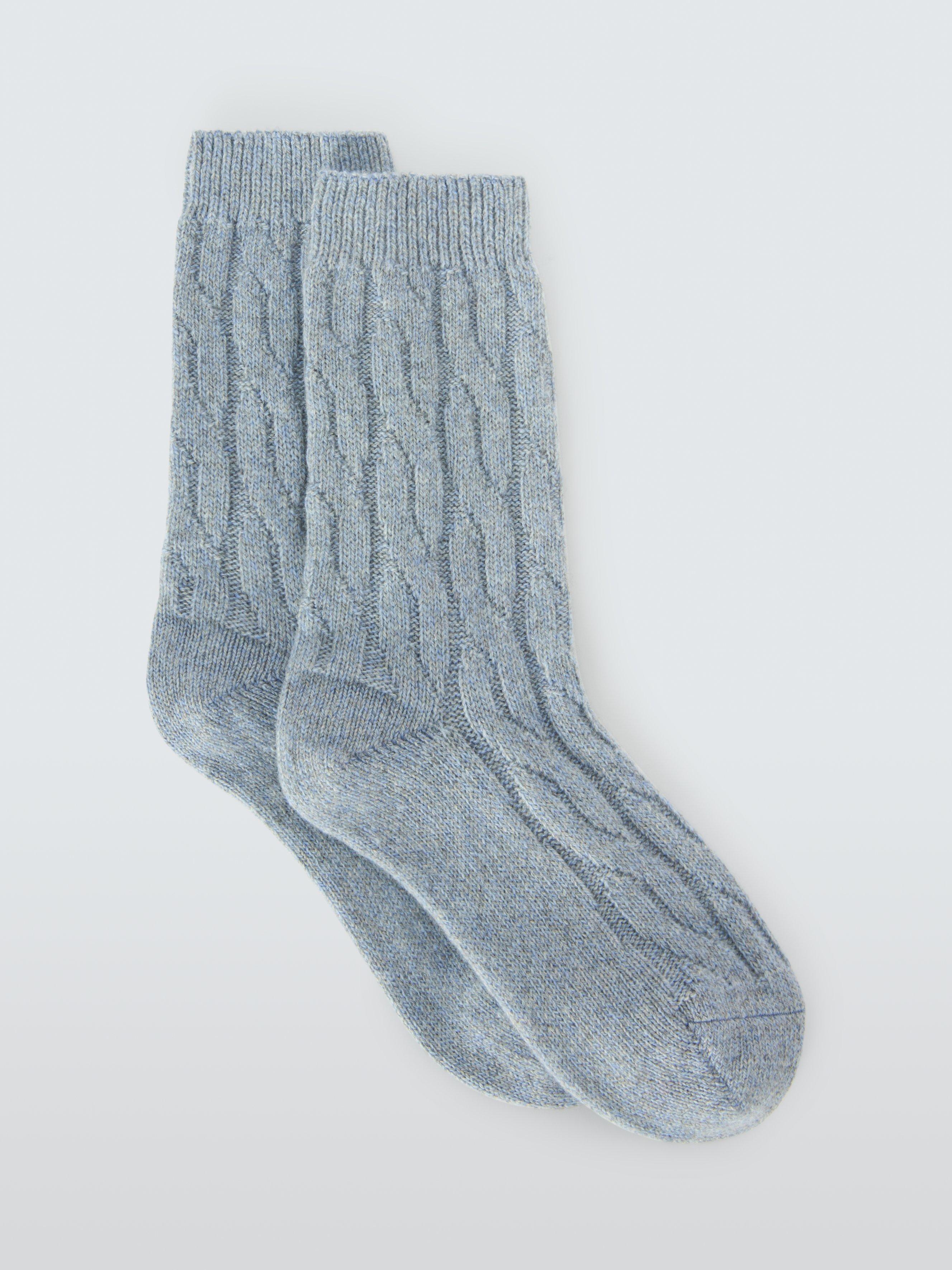 John Lewis Cashmere Rich Cable Knit Bed Socks, Pale Blue