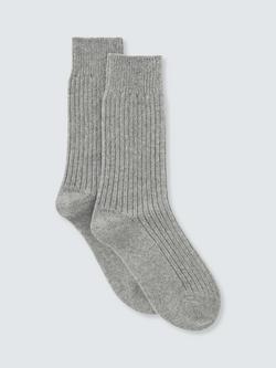 John Lewis Cashmere Rich Rib Knit Bed Socks, Grey
