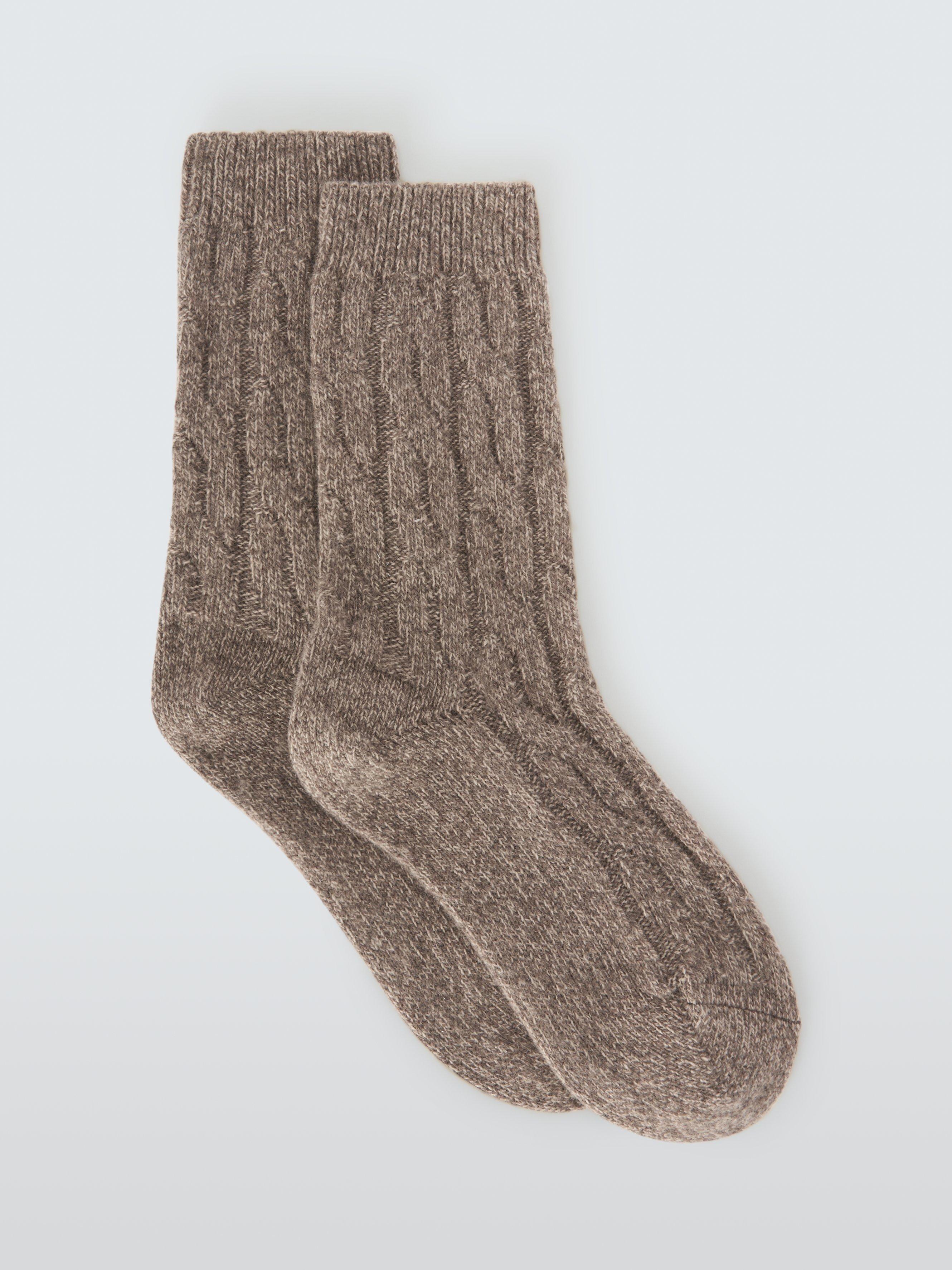 John Lewis Cashmere Rich Cable Knit Bed Socks, Mocha