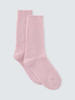 John Lewis Cashmere Rich Rib Knit Bed Socks, Pink, Pink