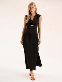 OMNES Marin Twist Front Satin Midi Dress, Black