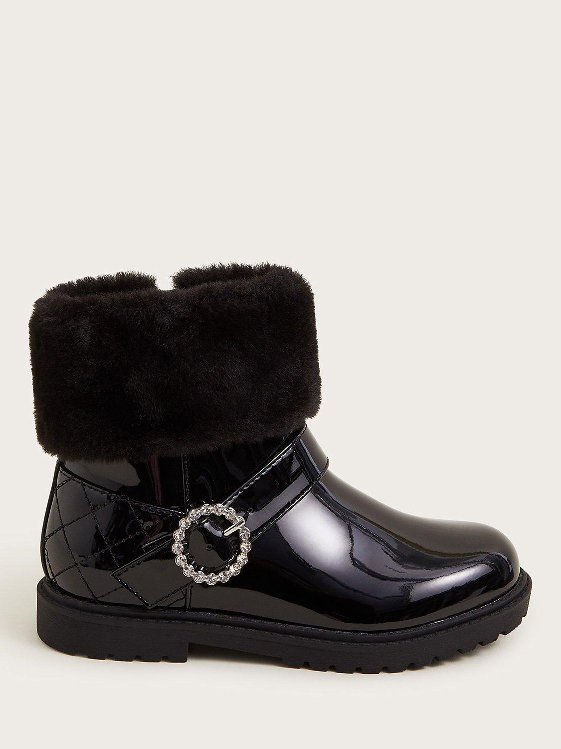 Black fur boots for girls hotsell