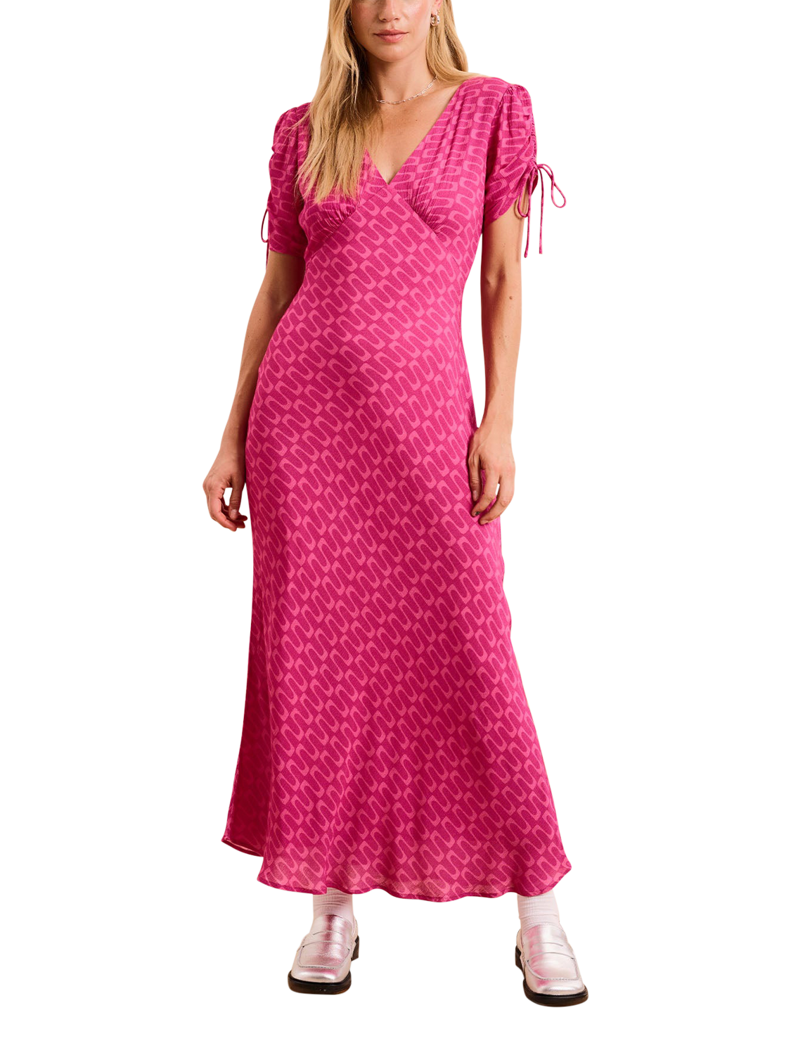 OMNES Jemima Wave Print Dress, Magenta