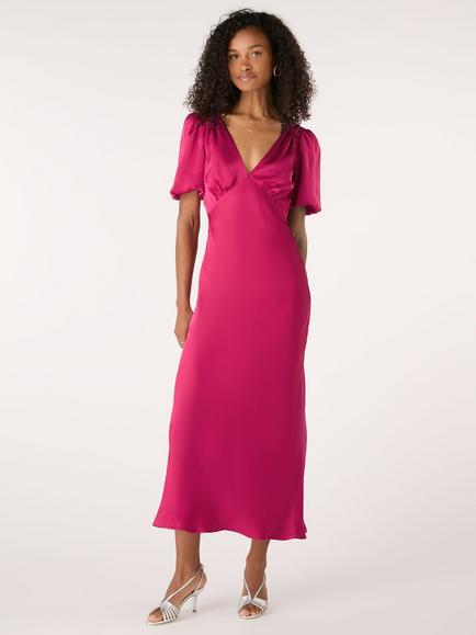OMNES Rosie Puff Sleeve Dress, Magenta