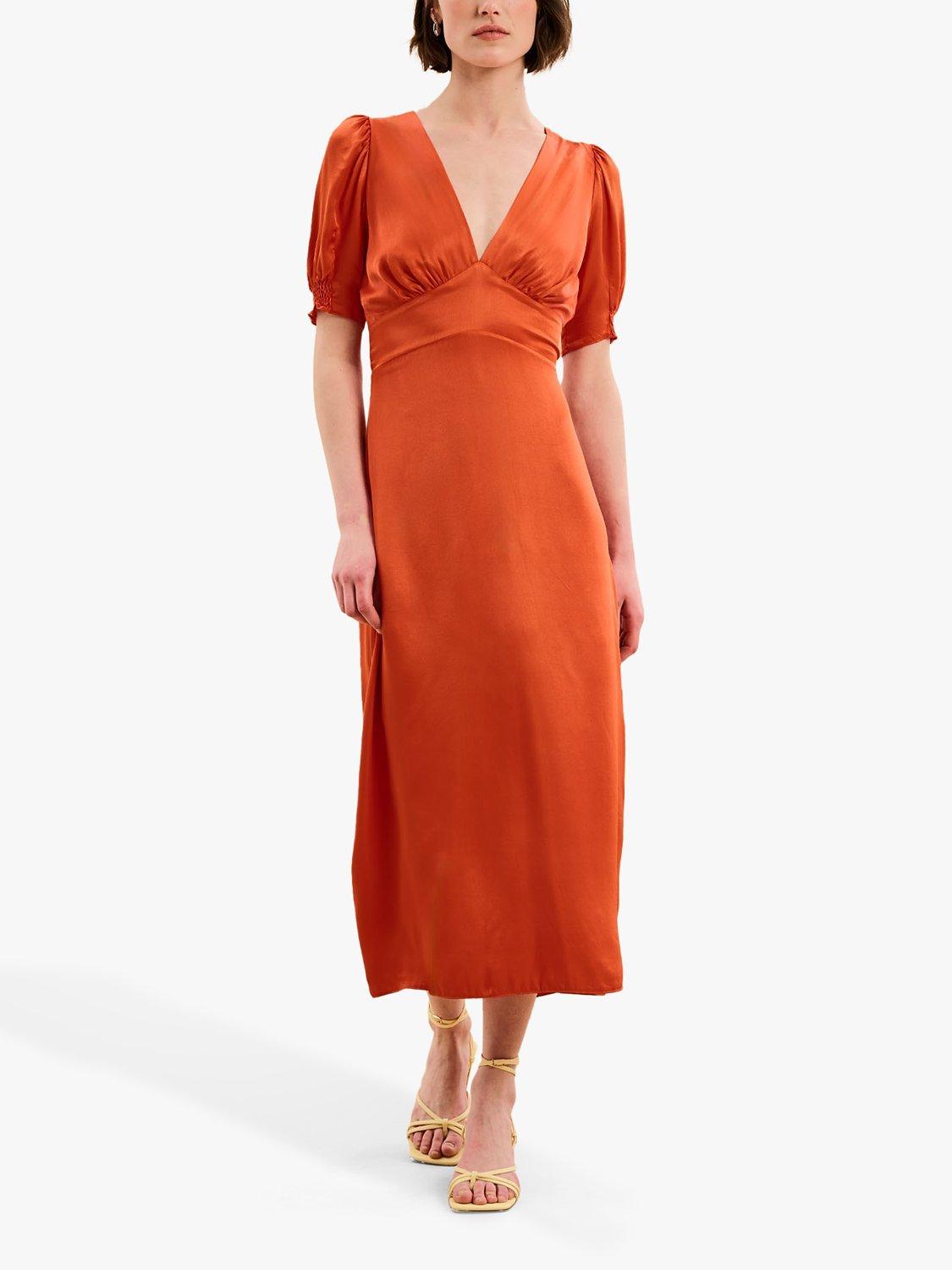 OMNES Odette Tie Back Midi Dress, Brick Orange, 10