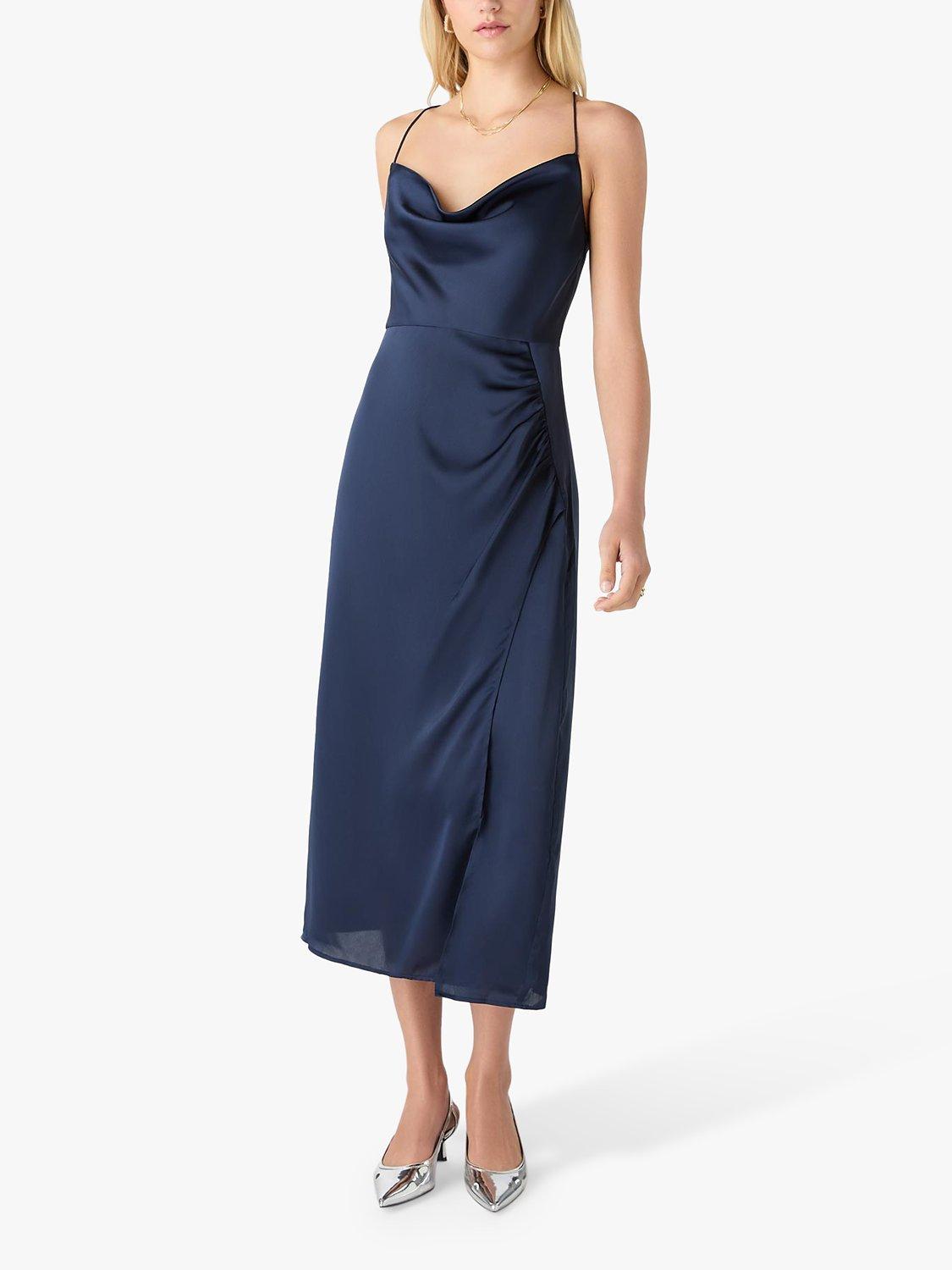OMNES Aspen Satin Midi Dress, Navy