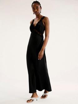 OMNES Aurelia Satin Lace Trim Dress - view 2, Black