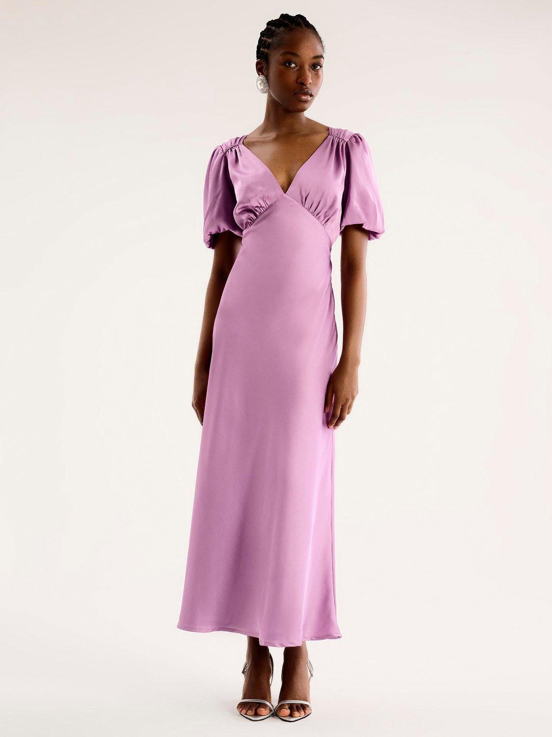 Product image 1 of 5, which shows OMNES Rosie Puff Sleeve Dress, Lilac, 6
