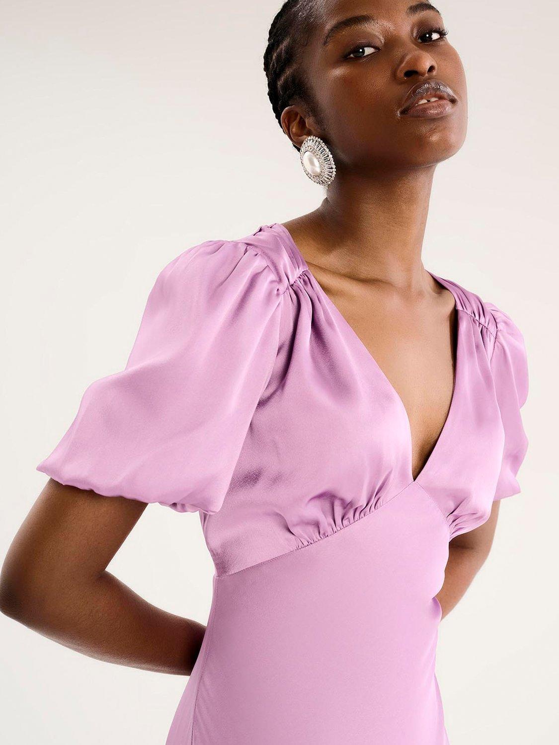 Product image 4 of 5, which shows OMNES Rosie Puff Sleeve Dress, Lilac, 6