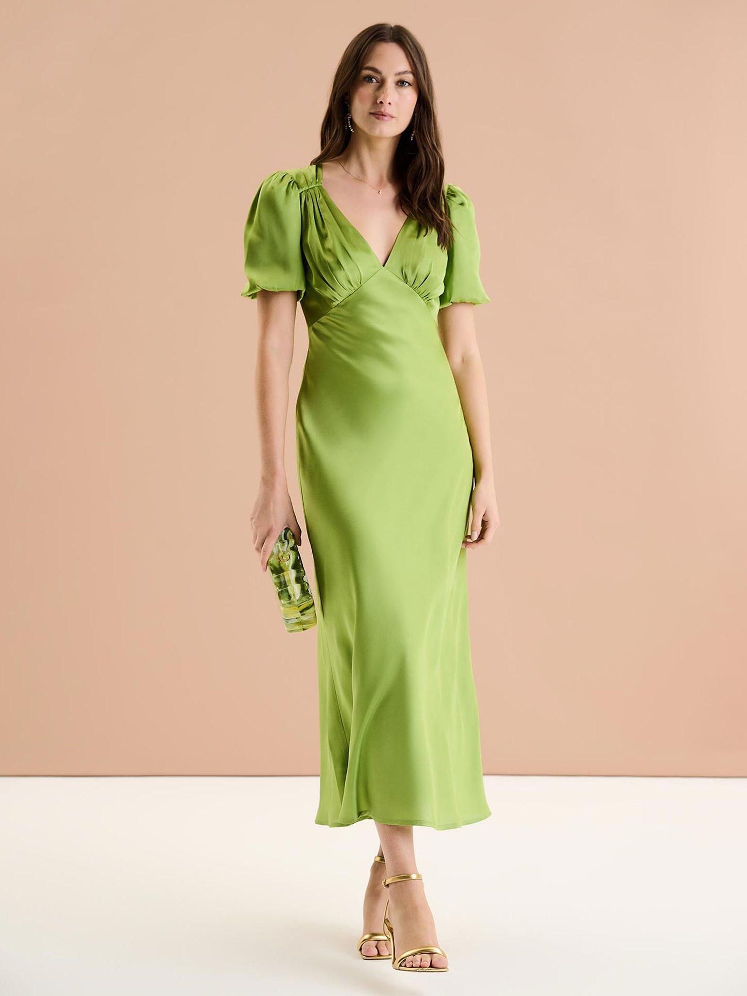 Product image 1 of 5, which shows OMNES Rosie Puff Sleeve Dress, Sage Green, 6