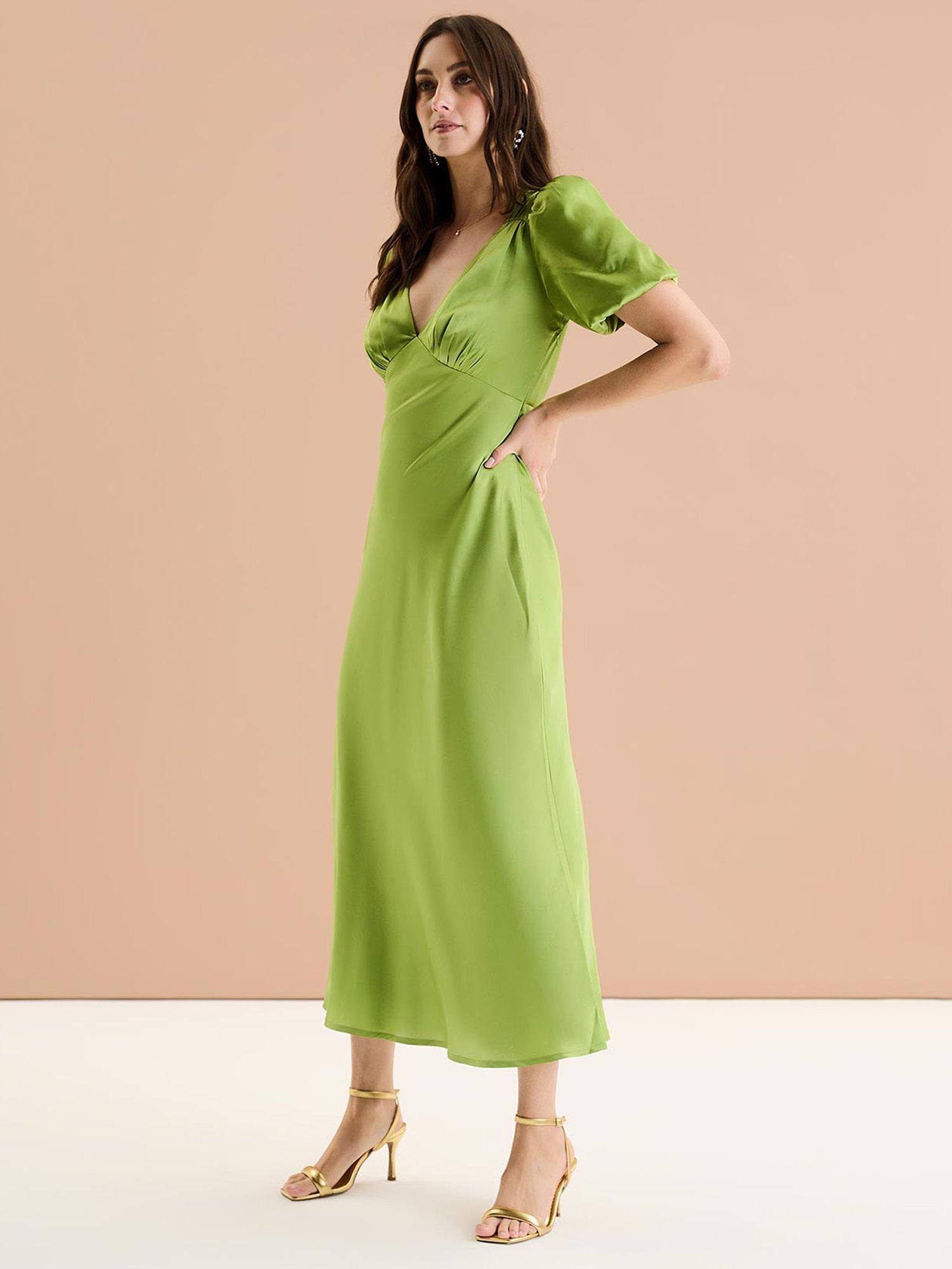 Product image 2 of 5, which shows OMNES Rosie Puff Sleeve Dress, Sage Green, 6