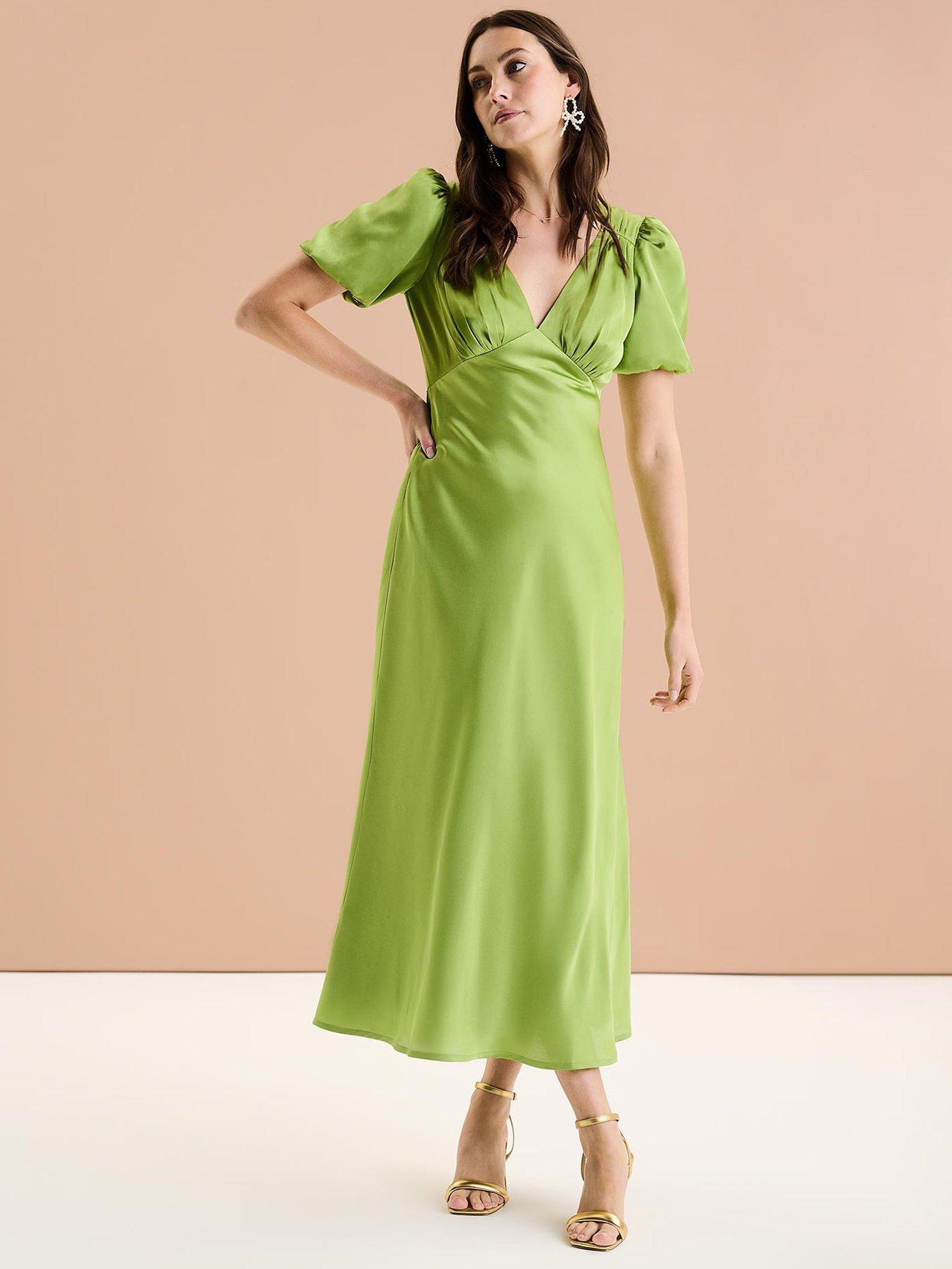 Product image 3 of 5, which shows OMNES Rosie Puff Sleeve Dress, Sage Green, 6