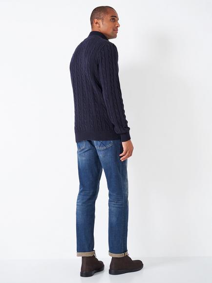 Crew Clothing Cable Half Zip Jumper, Midnight Blue - view 2, Midnight Blue
