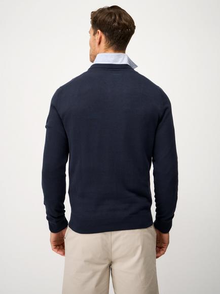 Crew Clothing Organic Cotton V-Neck Jumper - view 2, Midnight Blue