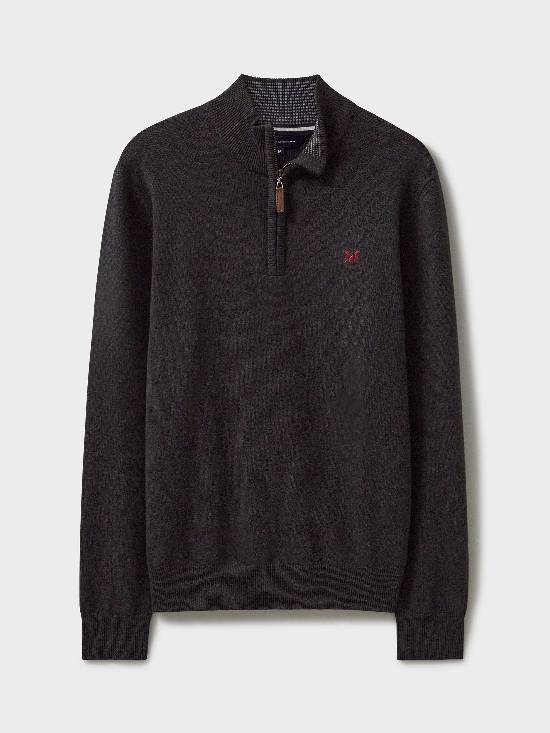 Crew Clothing Organic Cotton Half Zip Jumper Charcoal Grey