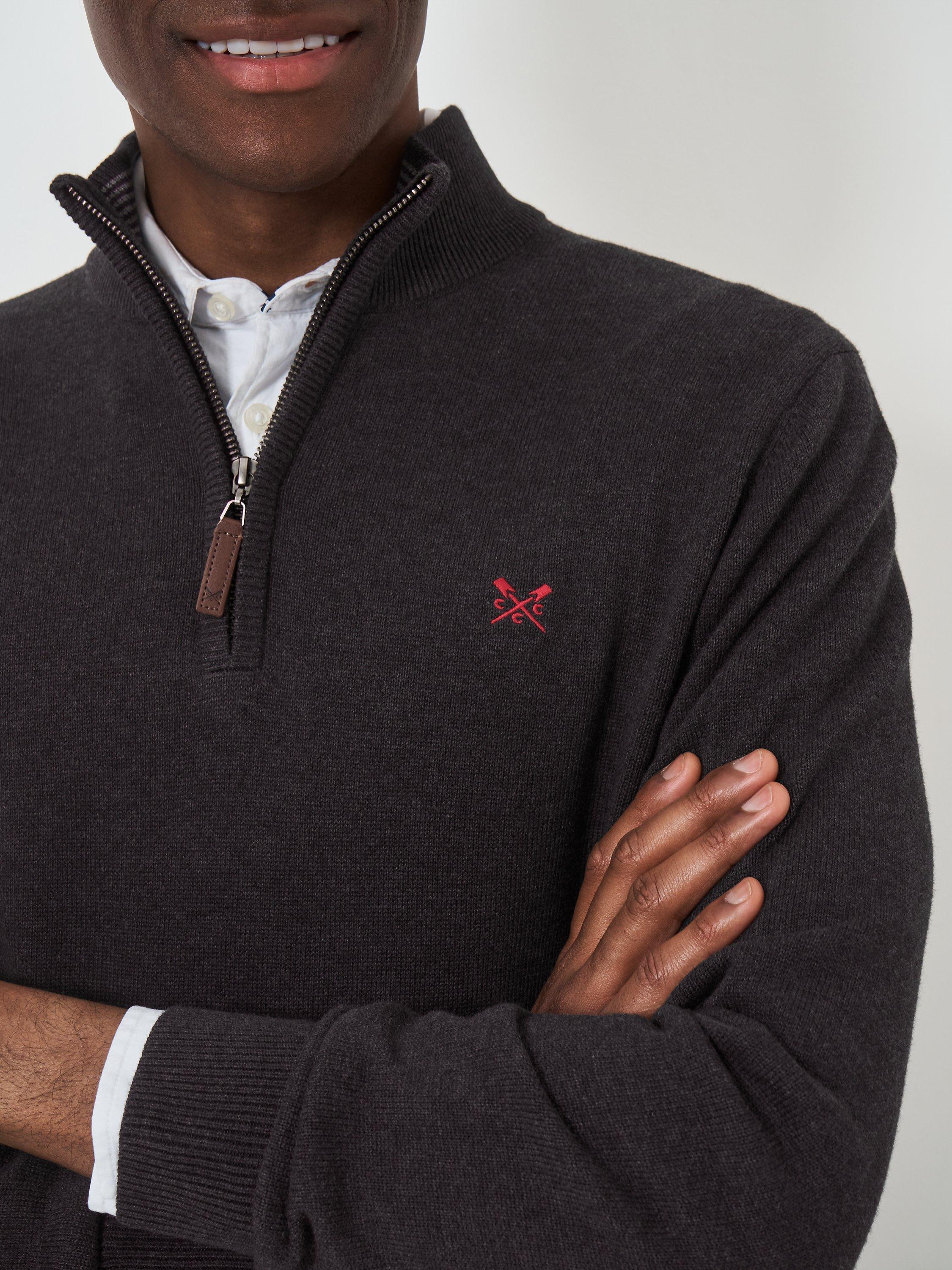 Product image 5 of 5, which shows Crew Clothing Organic Cotton Half-Zip Jumper, Charcoal Grey, XS